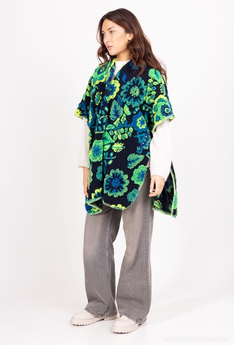 Grossiste Superbelle - CAPE PONCHO LAINE FLEURI OVERSIEZE
