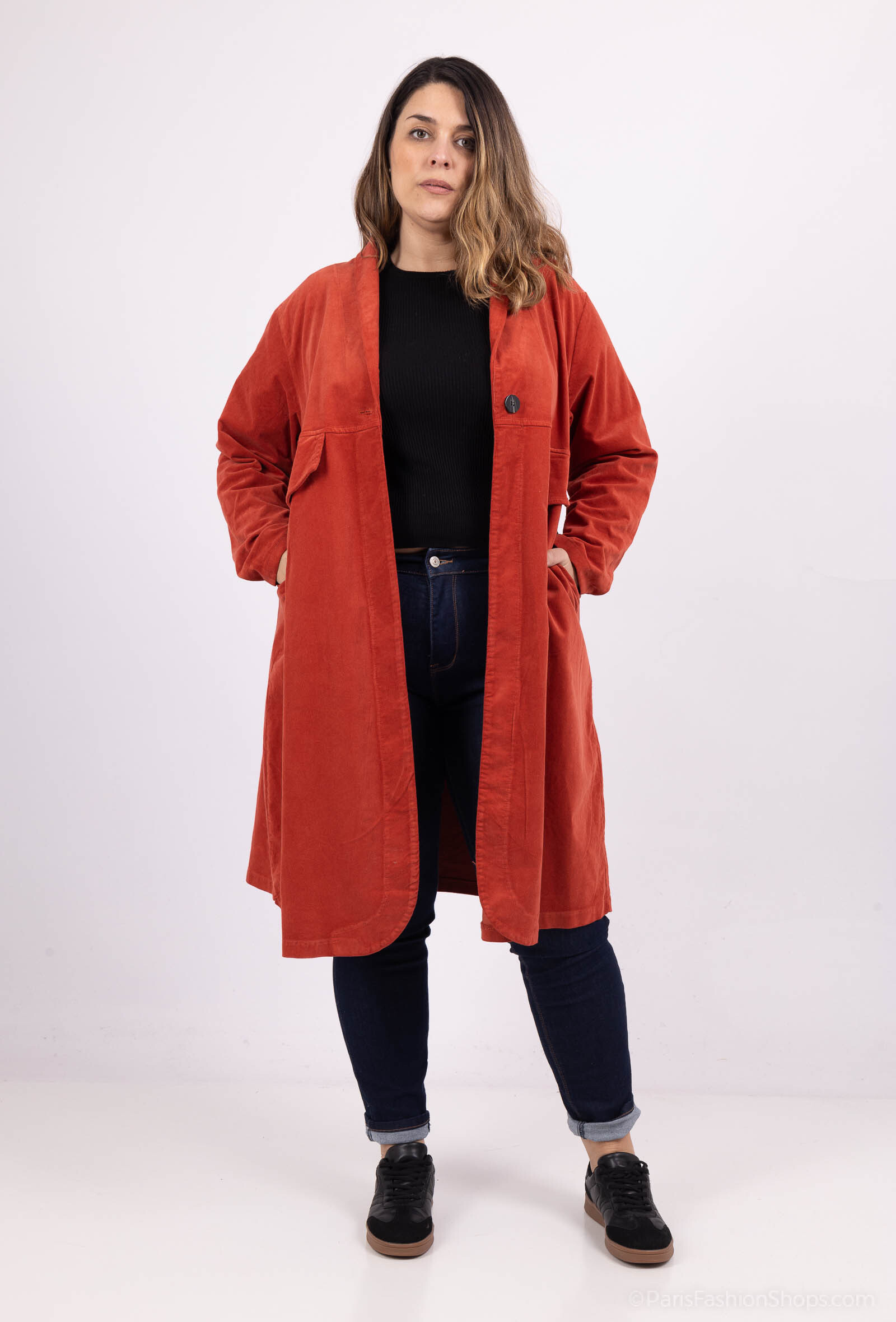 Wholesaler Superbelle - COAT JACKET IN VELVET FINE ELASTIC RIB AND TWO INVISIBLE POCKETS