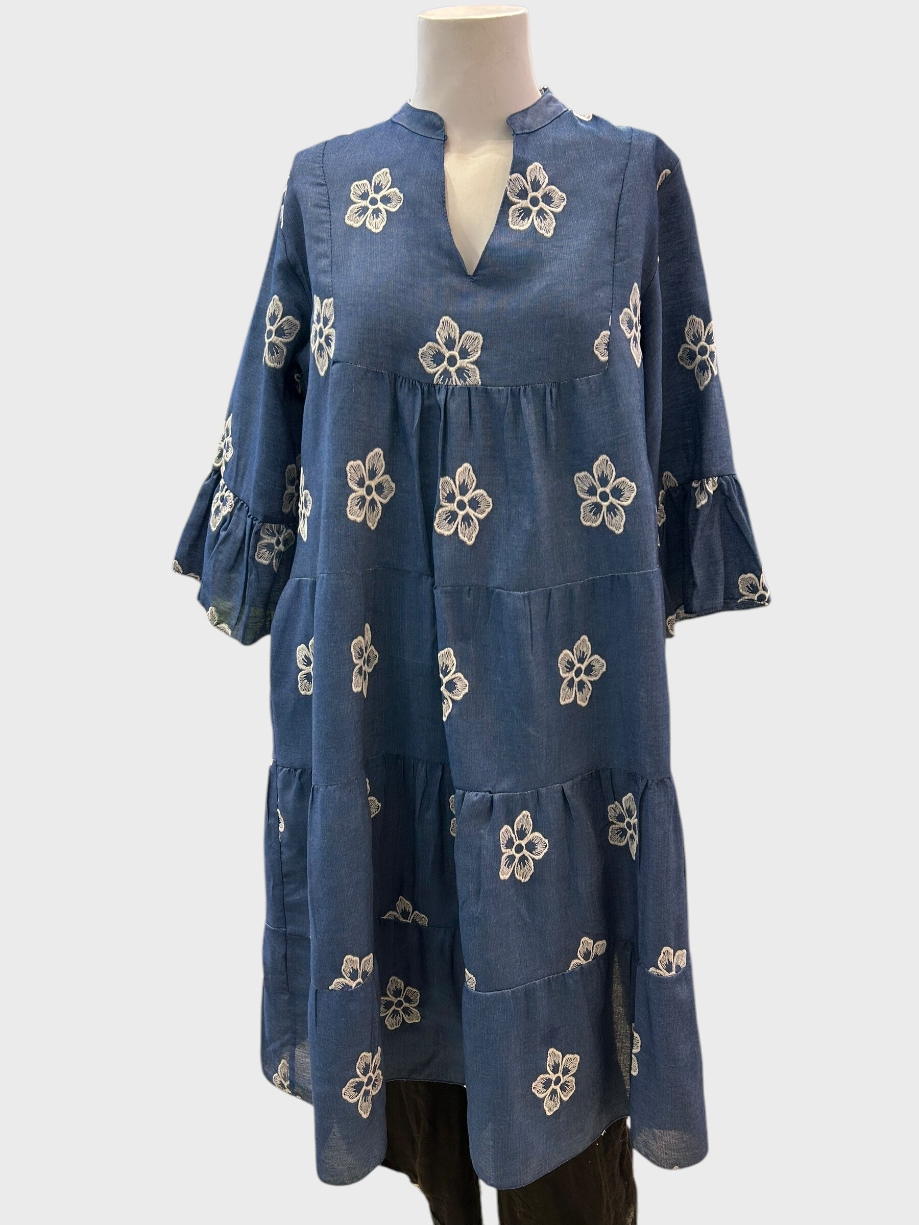 Wholesaler Superbelle - MID-LENGTH BORDER TUNIC DRESS WITH Ruffles, 3/4 SLEEVES