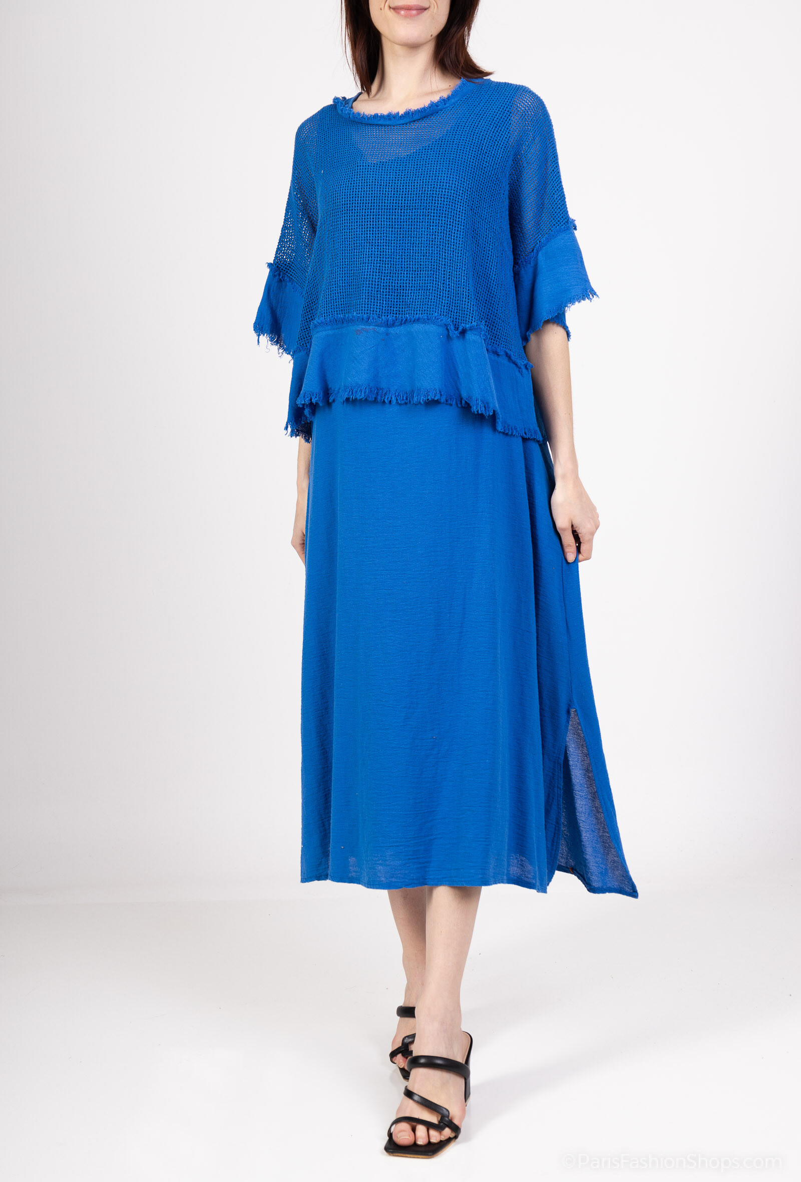 Wholesaler Superbelle - DUEX DRESS INVISIBLE POCKET ROUND NECK PLUS AN OVERSIZED MESH TUNIC