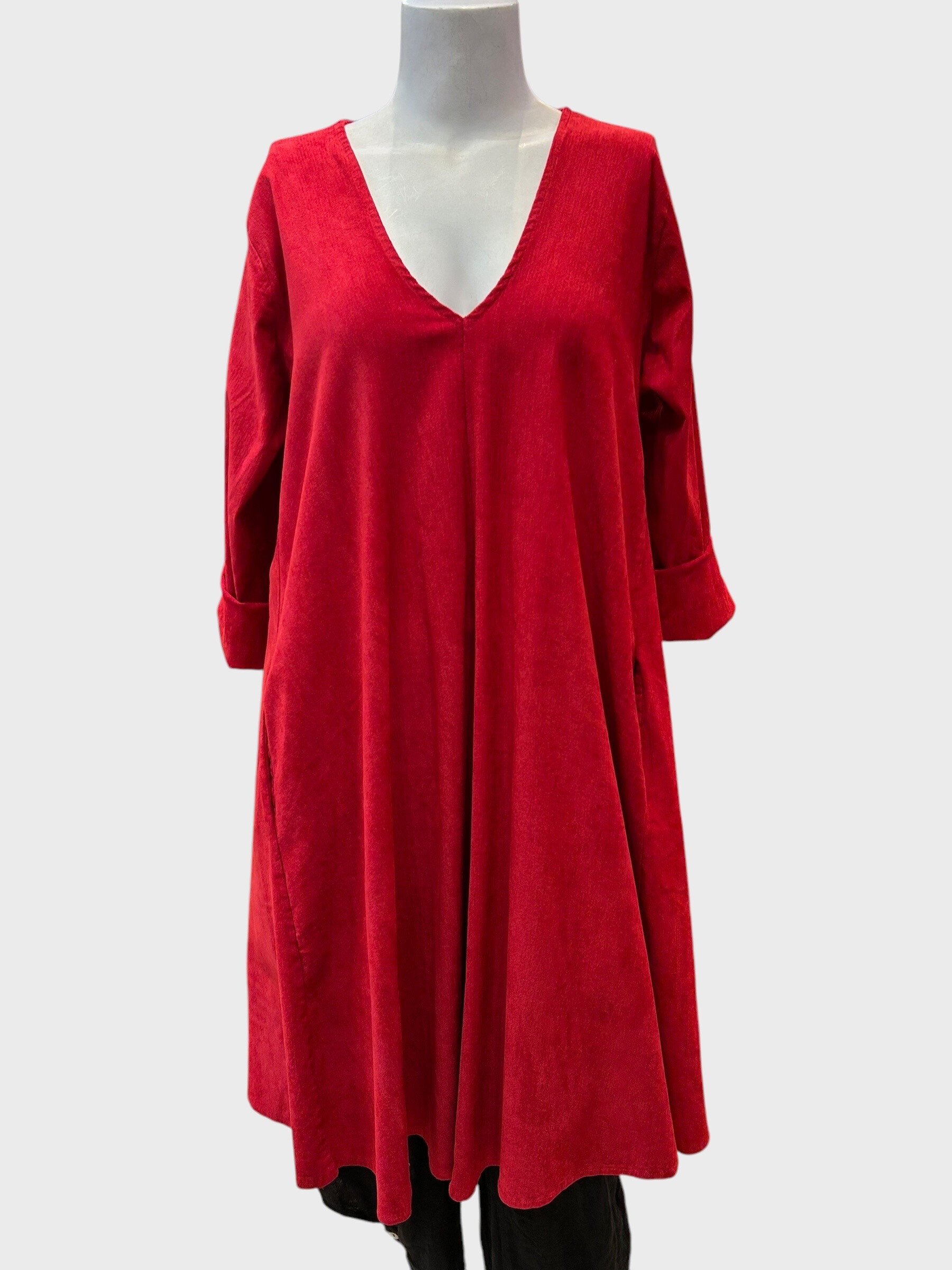 Wholesaler Superbelle - OVERSIZED MID-LENGTH V-NECK DRESS IN FINE ELATHANE VELVET TWO INVISIBLE POCKETS