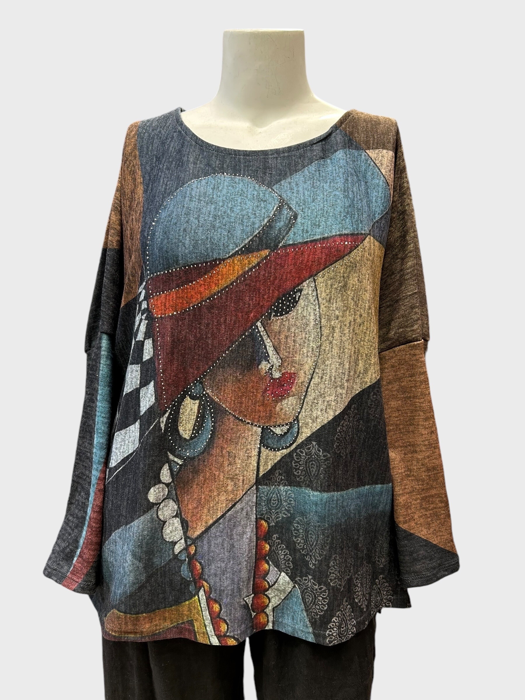 Mayorista Superbelle - TÚNICA CUELLO REDONDO ESTAMPADO PICASSO