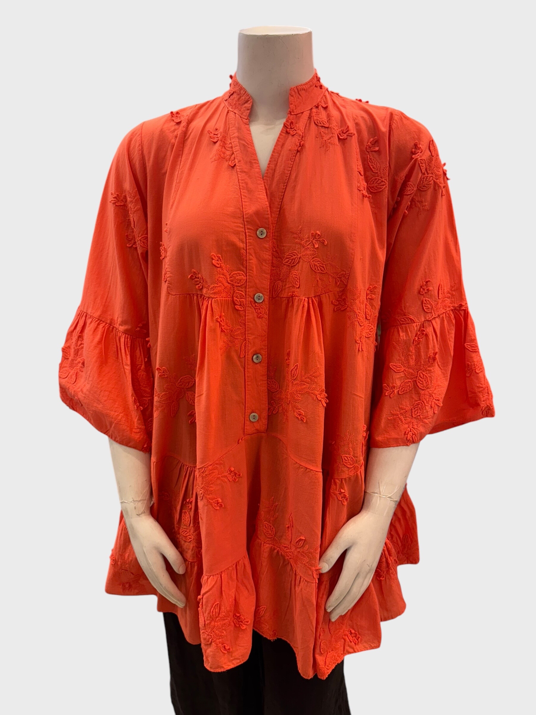 Wholesaler Superbelle - OVERSIZED BORDER TUNIC MAO COLLAR 3/4 SLEEVES