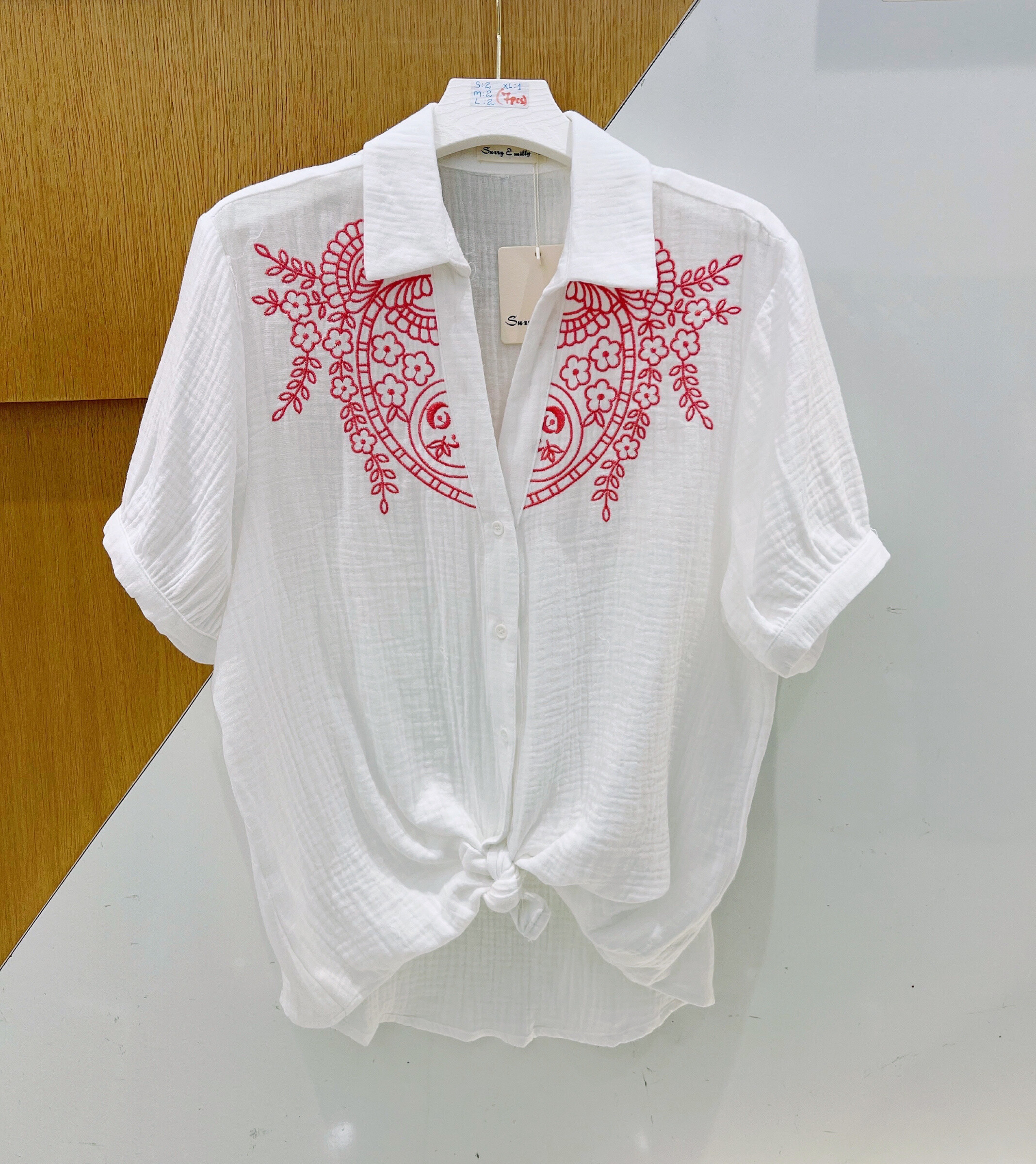 Grossiste Suzzy & Milly - Chemise BRODÉ rose（gaze de coton)