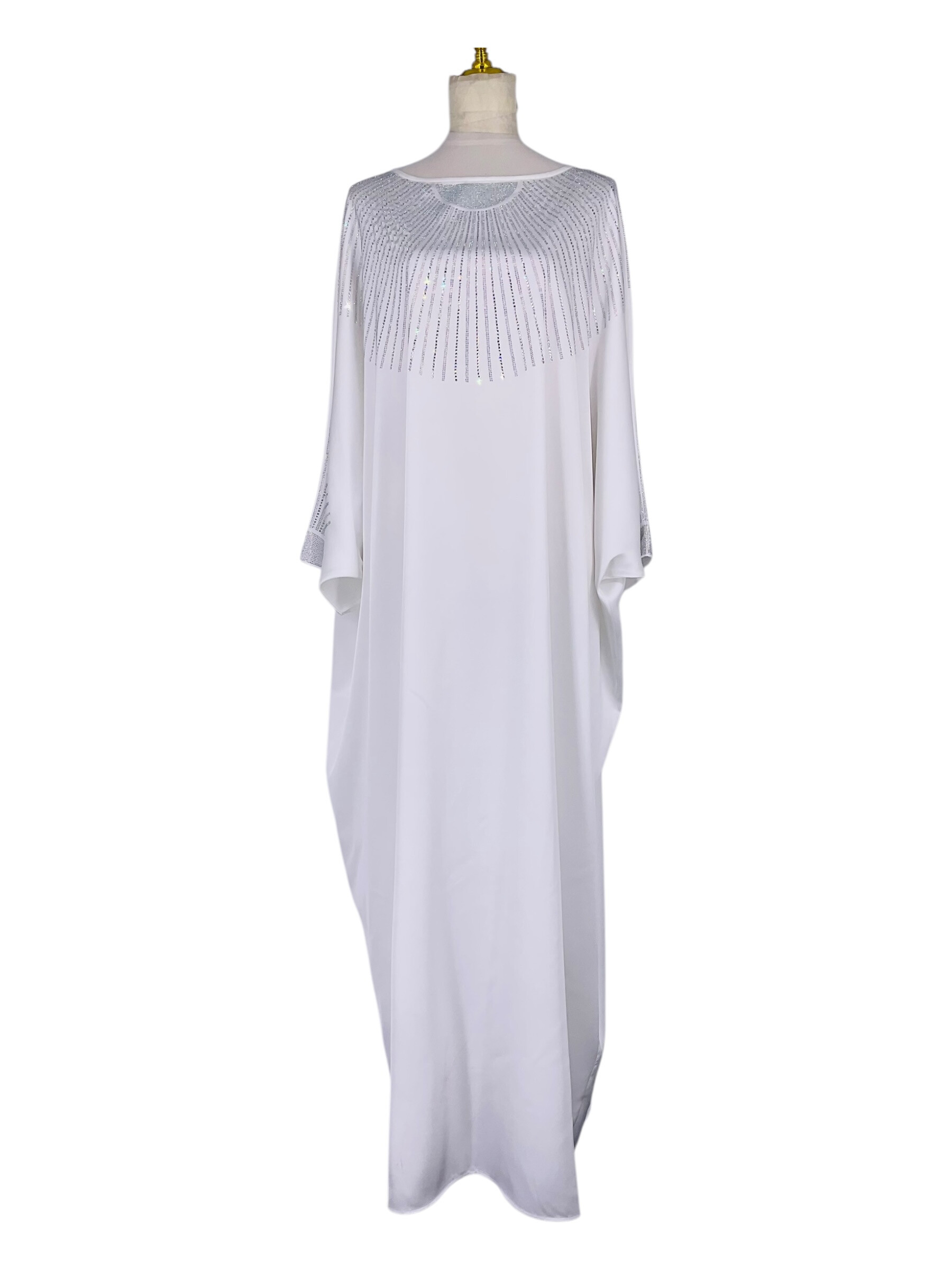 Wholesaler Sweet Miss - Abaya thick satin, large and long with linear rhinestones with collar and sleeves