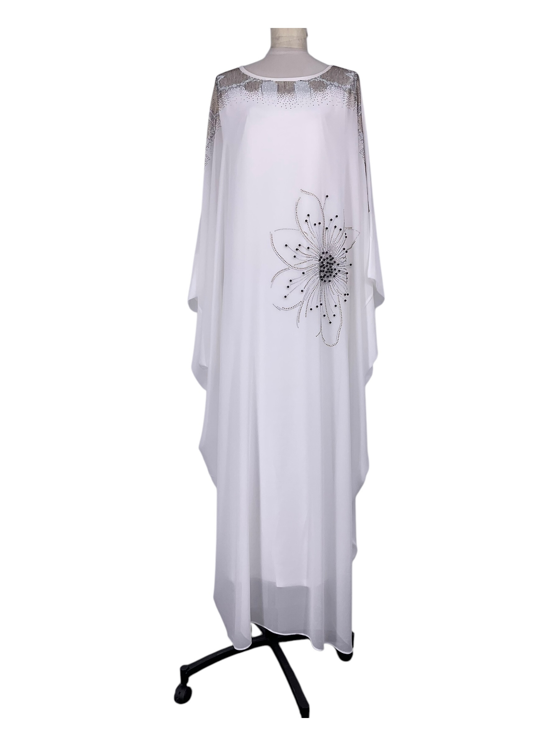 Wholesaler Sweet Miss - ABAYA Ample and LIGHT MUSSLINE with rhinestones at the collar and flowery pattern