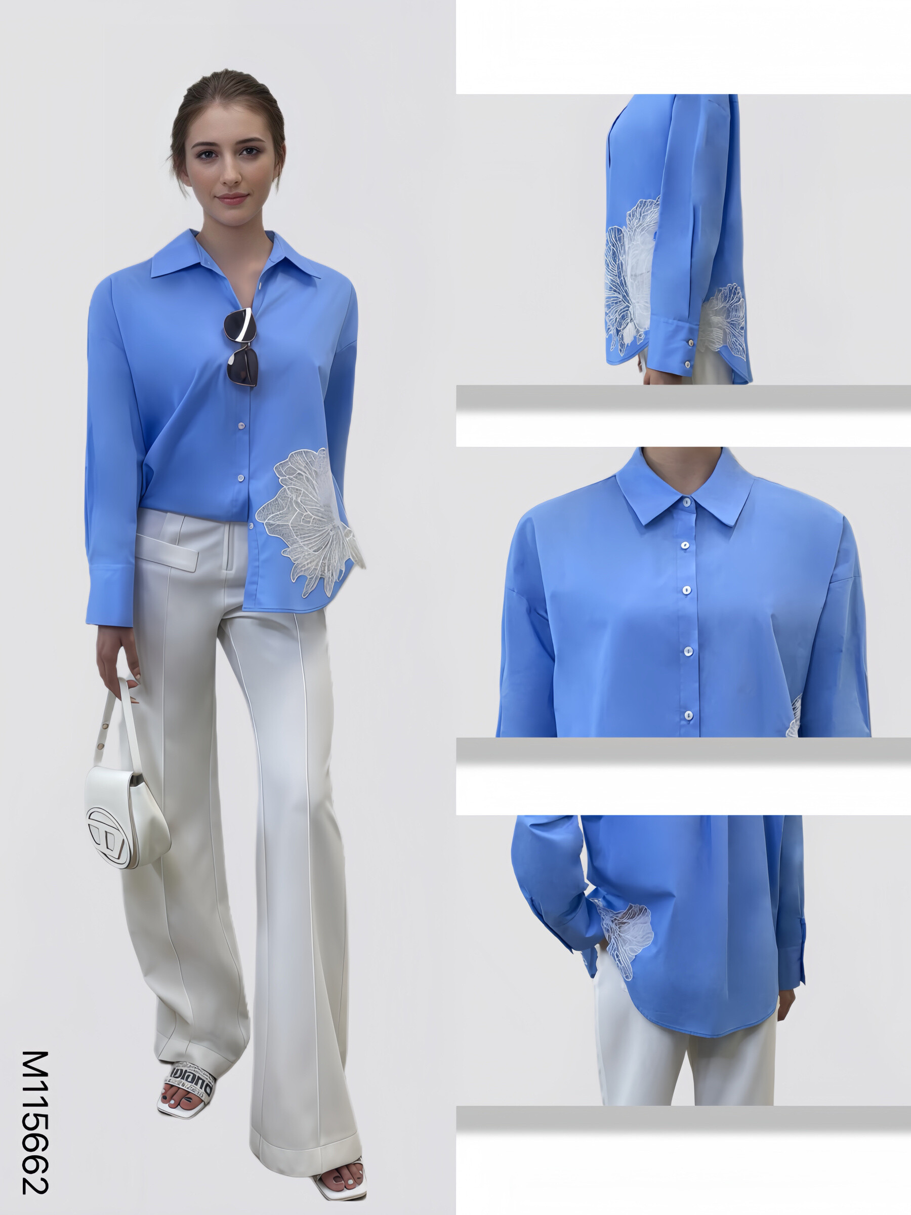 Wholesaler Sweet Miss - Floral embroidery cotton shirt