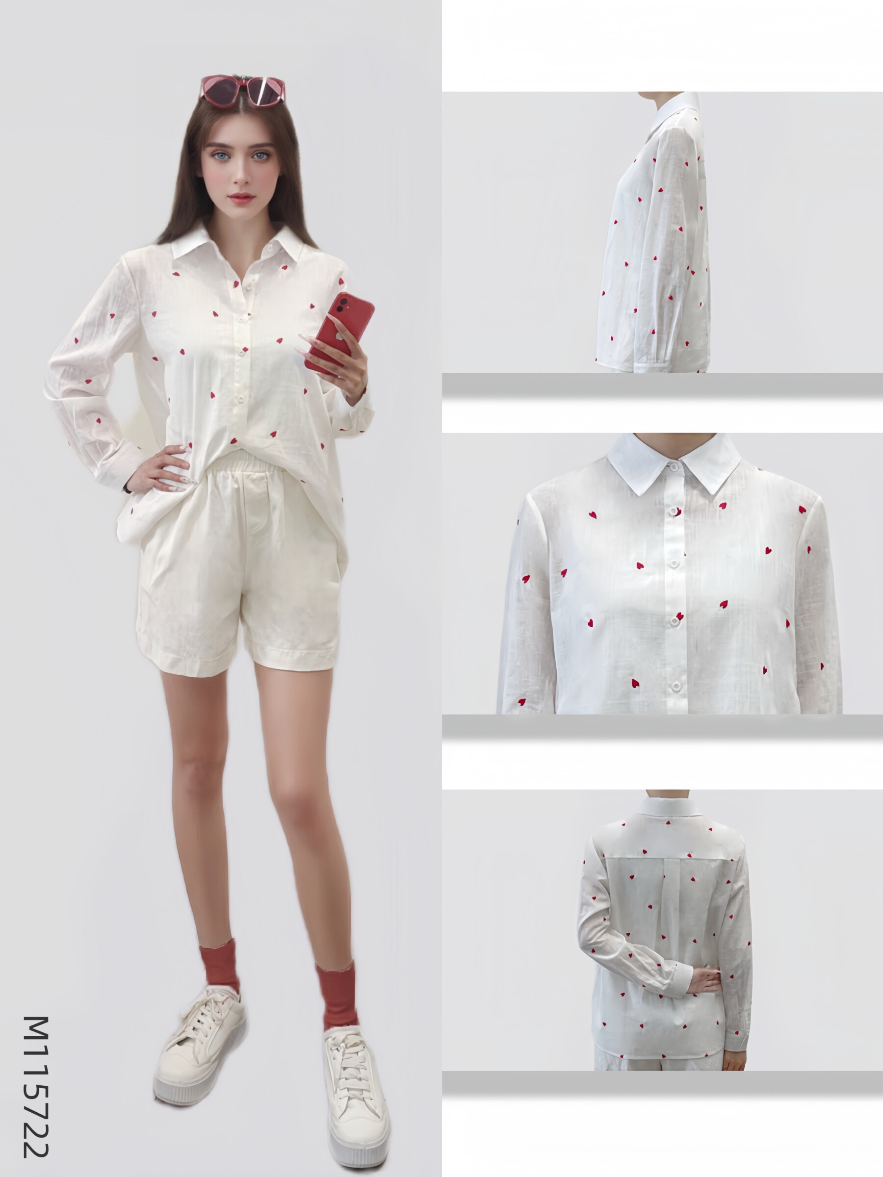 Wholesaler Sweet Miss - Heart embroidery cotton shirt