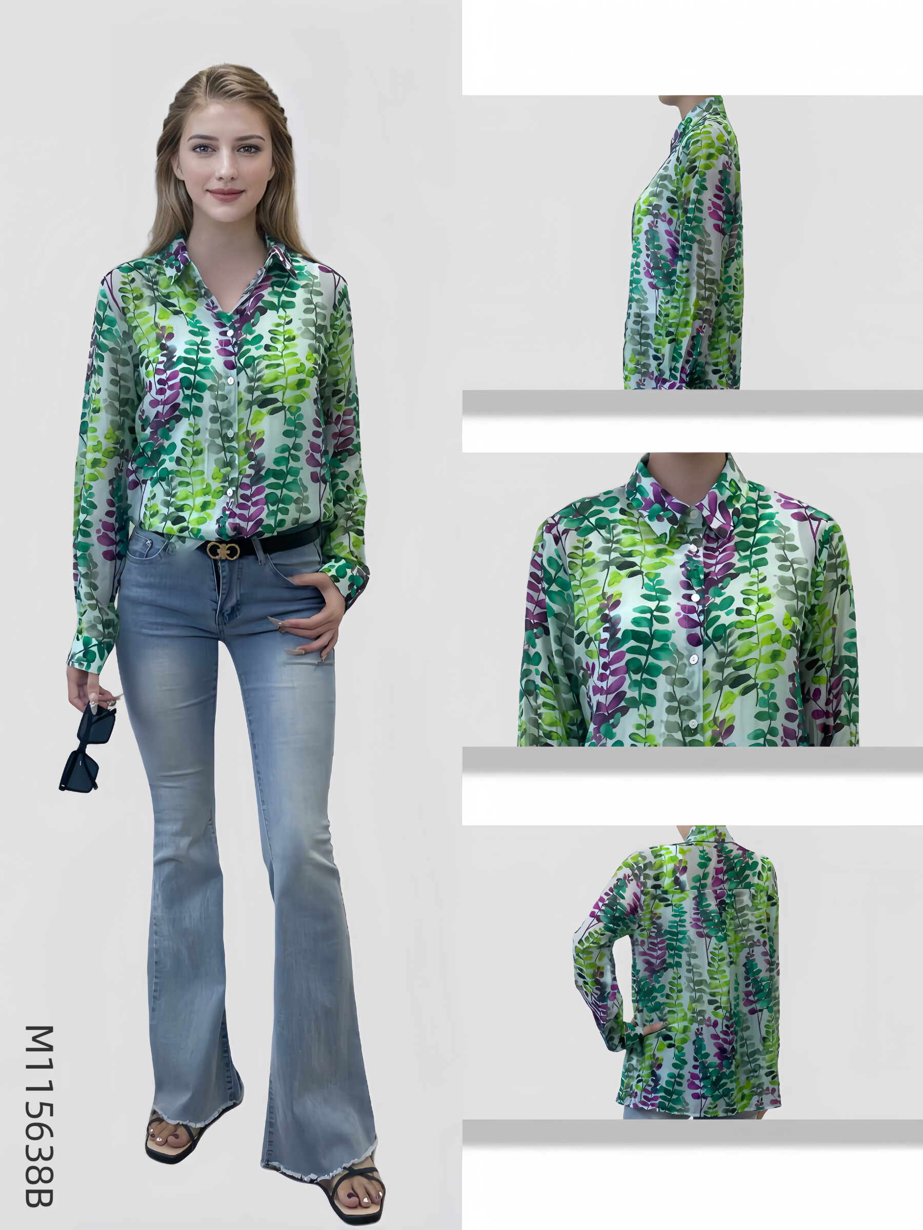 Wholesaler Sweet Miss - Foliage printed cotton shirt