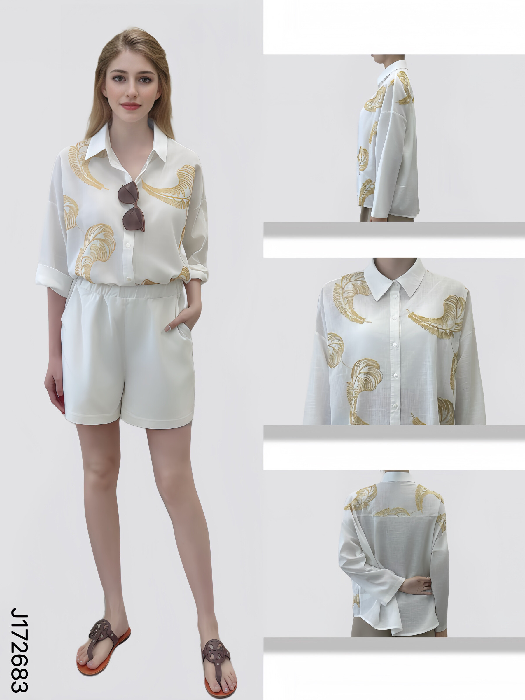Wholesaler Sweet Miss - Feather embroidery cotton and linen shirt