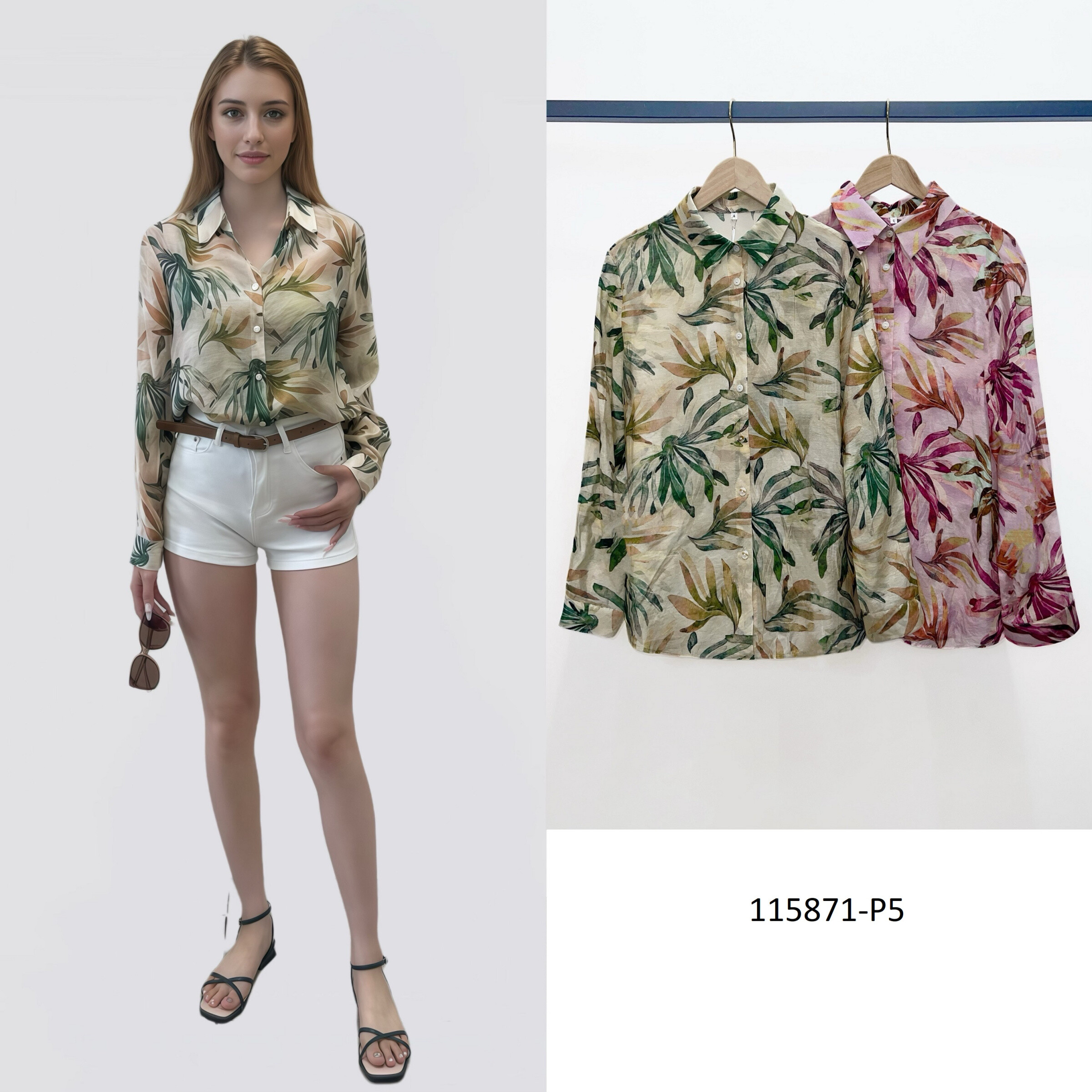 Wholesaler Sweet Miss - Printed cotton shirt Foliage