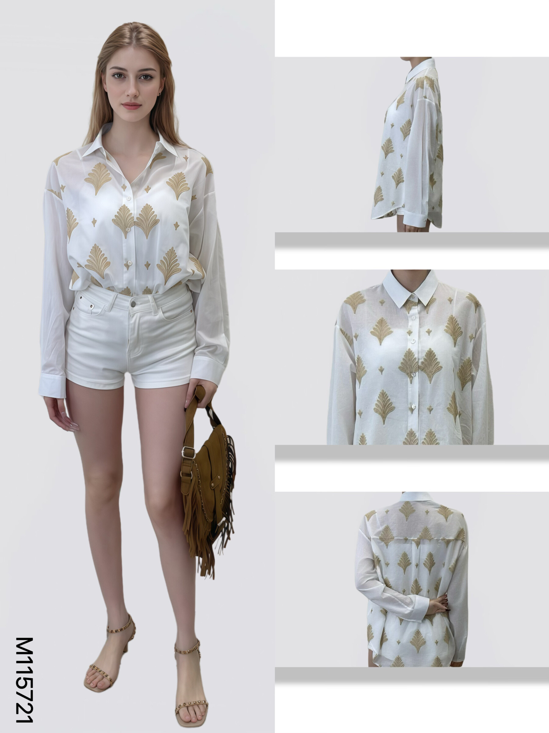 Wholesaler Sweet Miss - Cotton shirt embroidery foliage