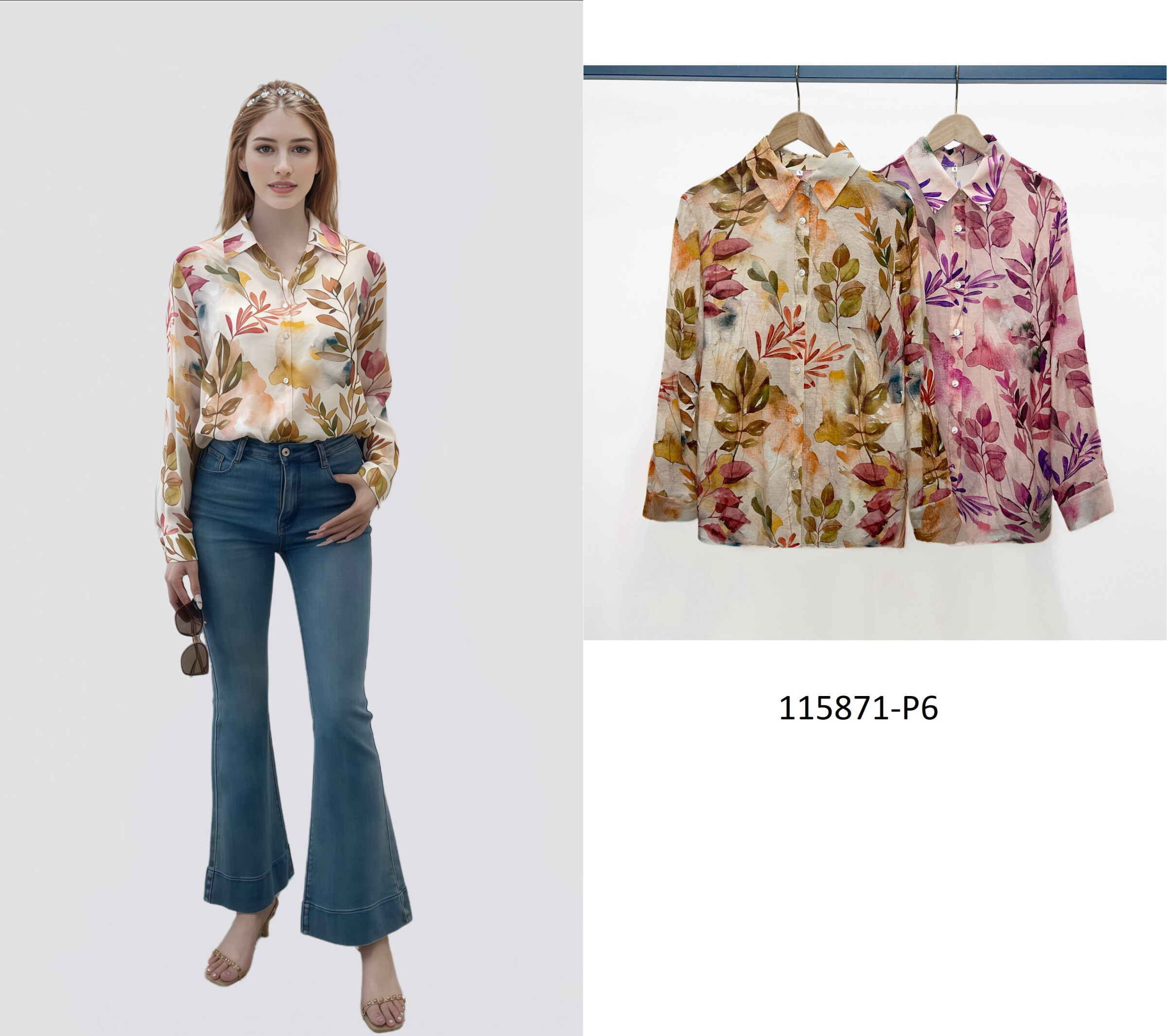 Wholesaler Sweet Miss - Printed cotton shirt Foliage
