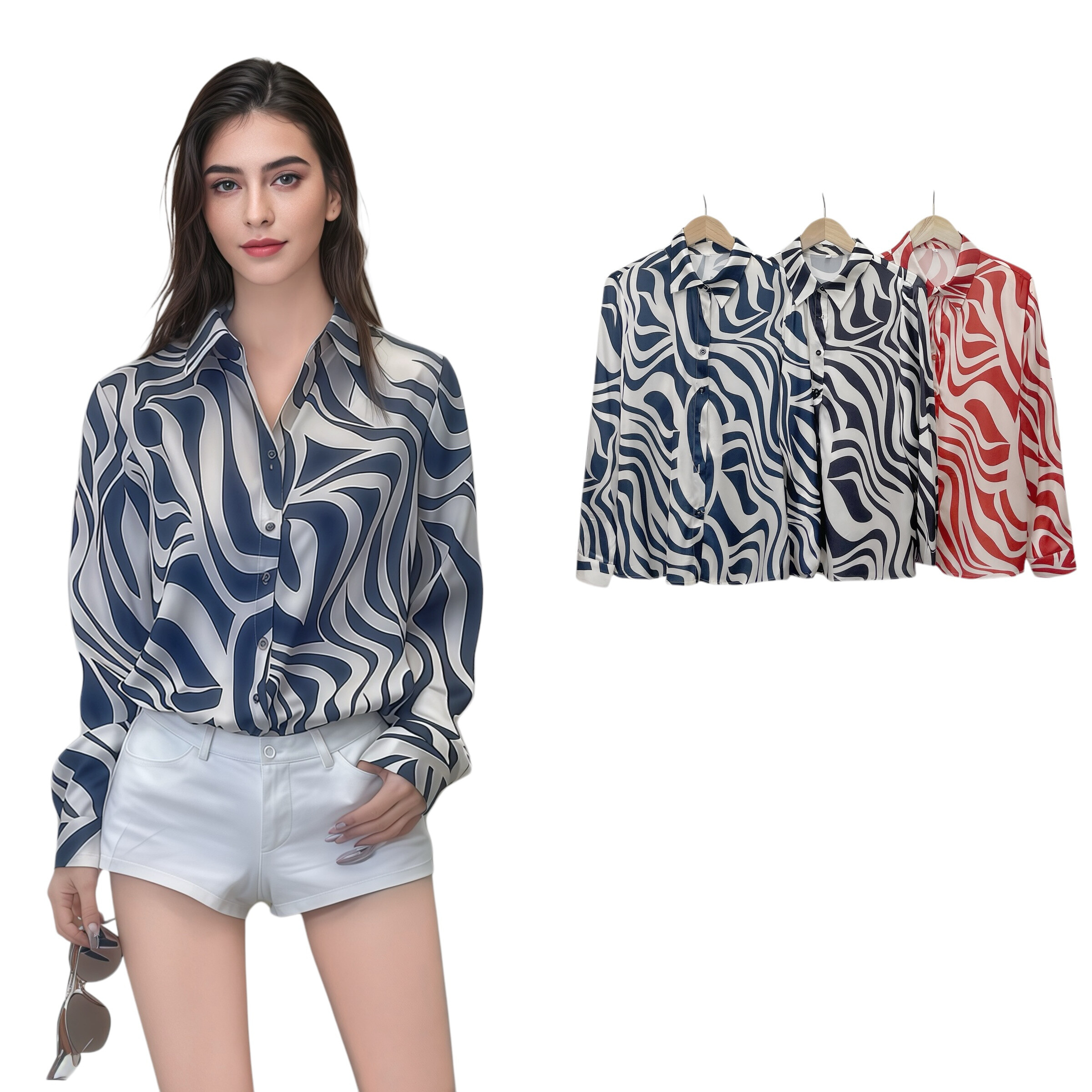 Wholesaler Sweet Miss - Abstract print satin shirt