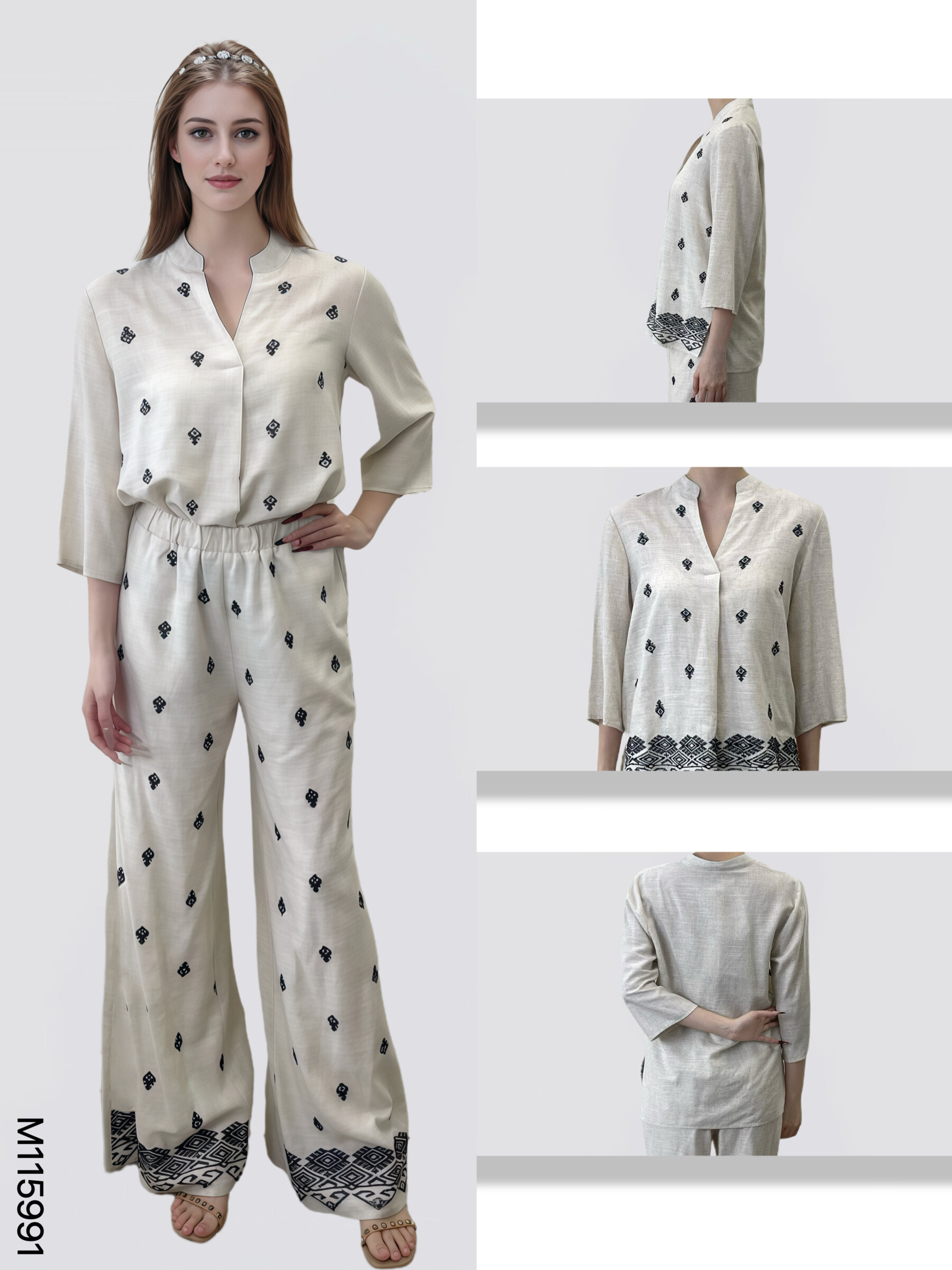 Wholesaler Sweet Miss - V-neck t-shirt and pants with pockets printed with pattern
