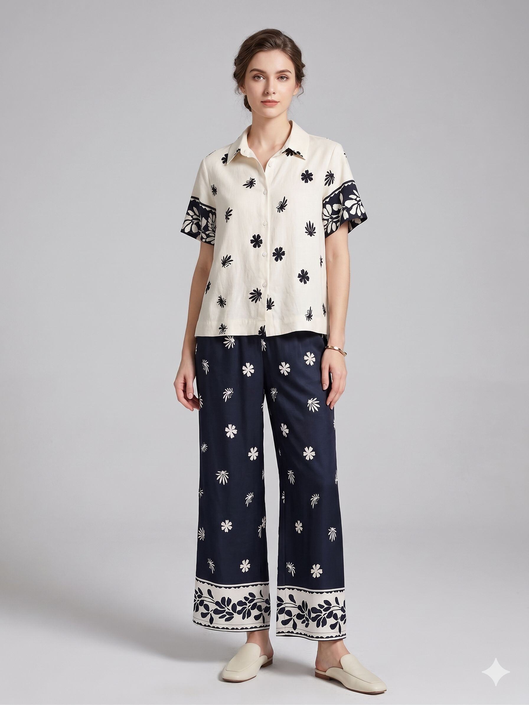 Grossista Sweet Miss - Completo Fluido con Blusa a Stampa Floreale e Pantaloni a Gamba Larga