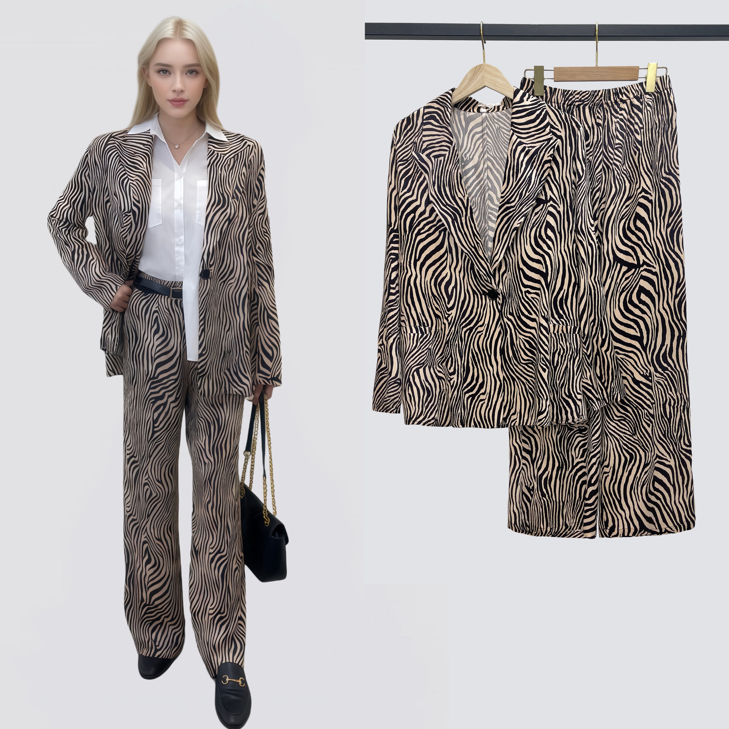 Wholesaler Sweet Miss - Zebra print jacket and pants set