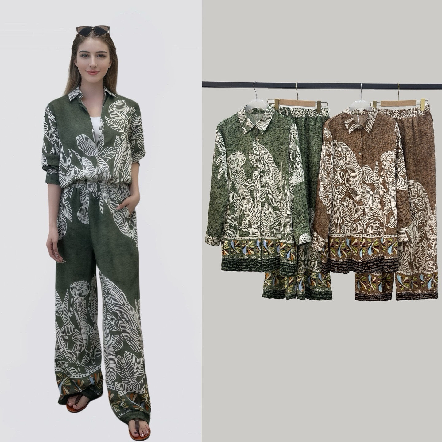 Wholesaler Sweet Miss - Foliage shirt and pants set