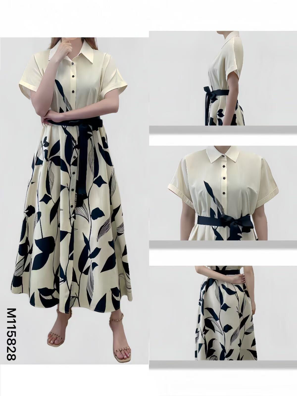 Wholesaler Sweet Miss - Printed cotton shirt dress foliage with pockets and fabric belt
