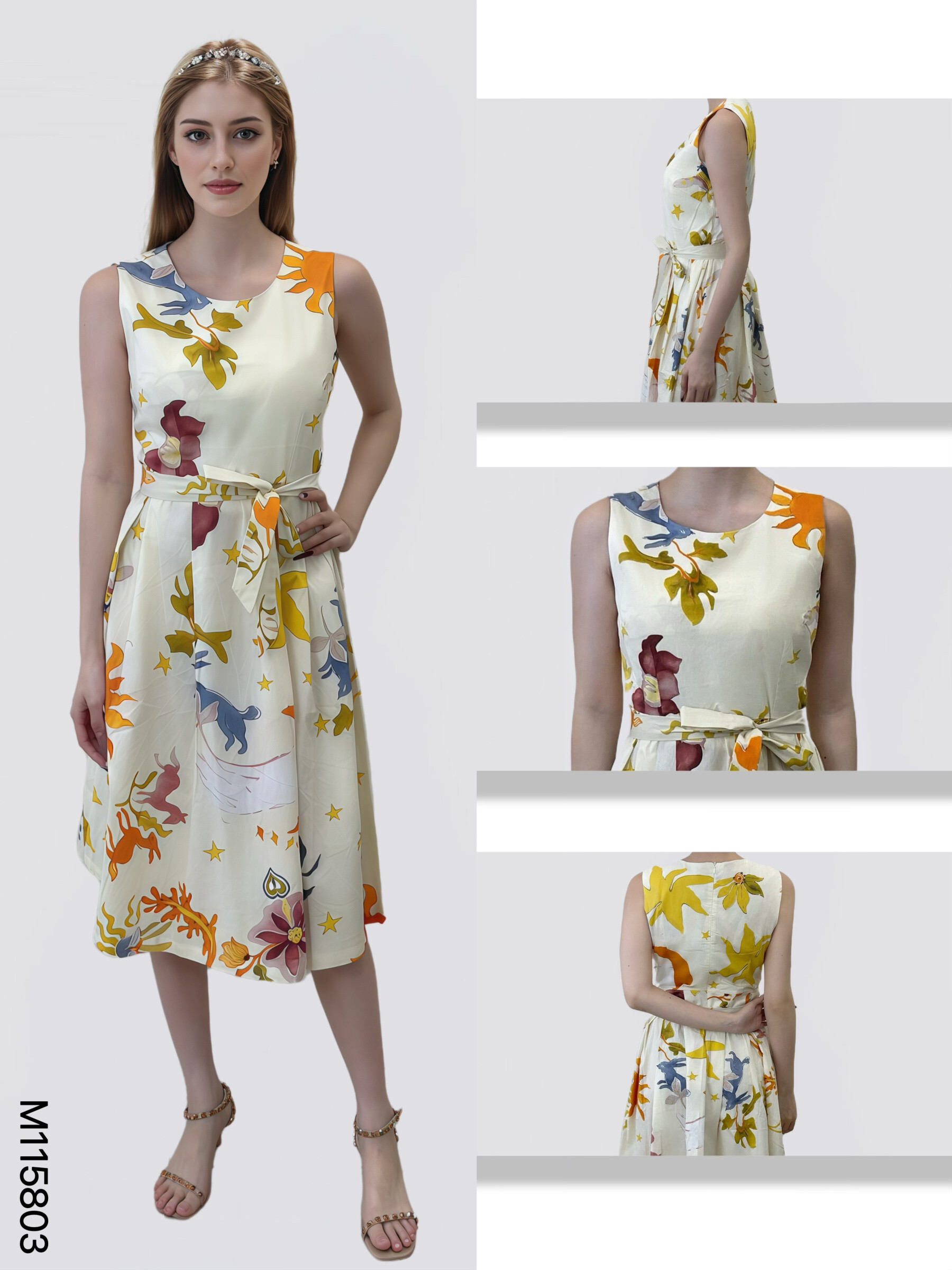 Wholesaler Sweet Miss - Flower -printed flared cotton dress with fabric belt