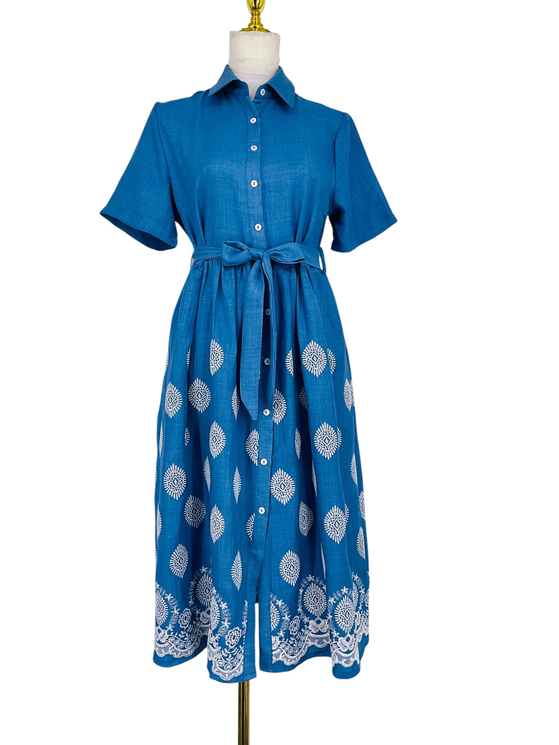 Wholesaler Sweet Miss - Embroidered cotton dress with pockets and fabric belt