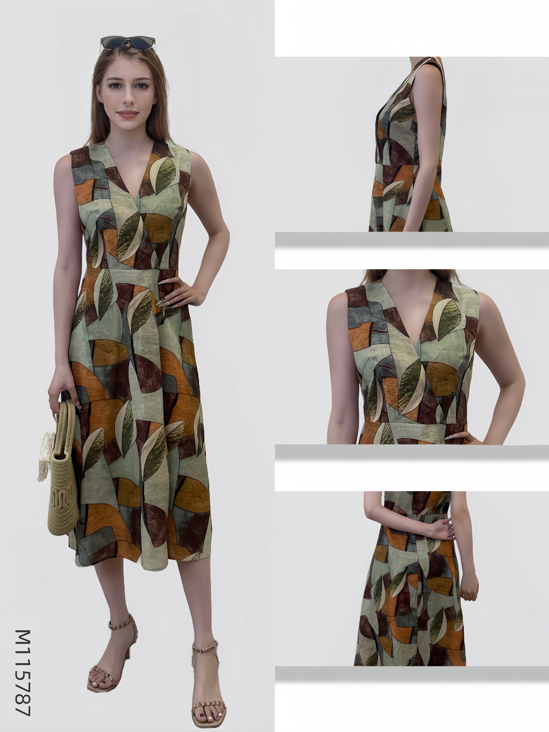 Wholesaler Sweet Miss - Flared cacher dress with print foliage