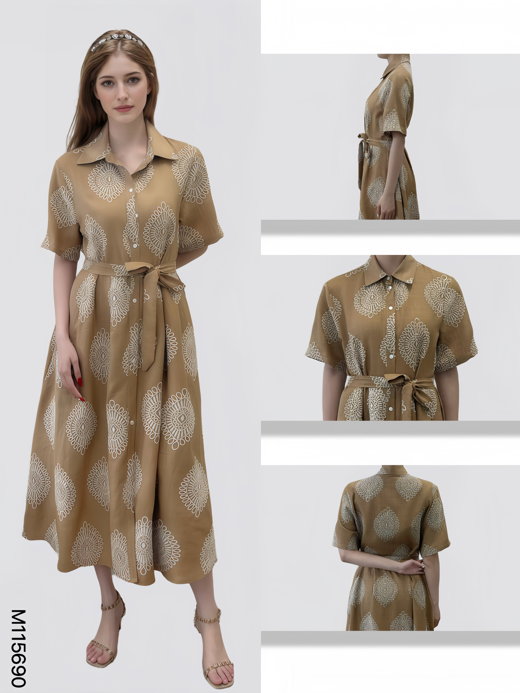 Wholesaler Sweet Miss - Cotton shirt dress with encrusted embroidery and fabric belt