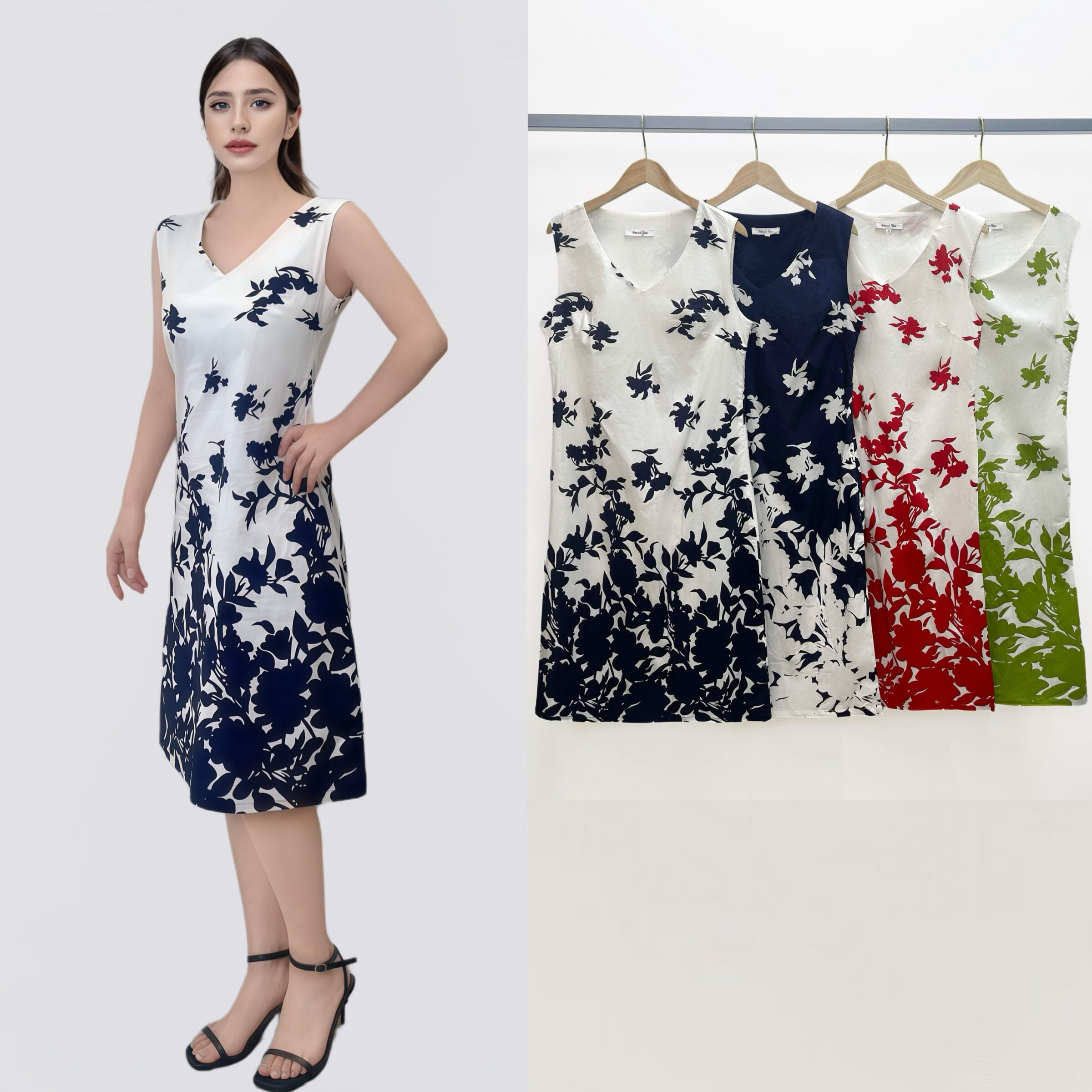 Wholesaler Sweet Miss - Cotton cotton dress V -printed