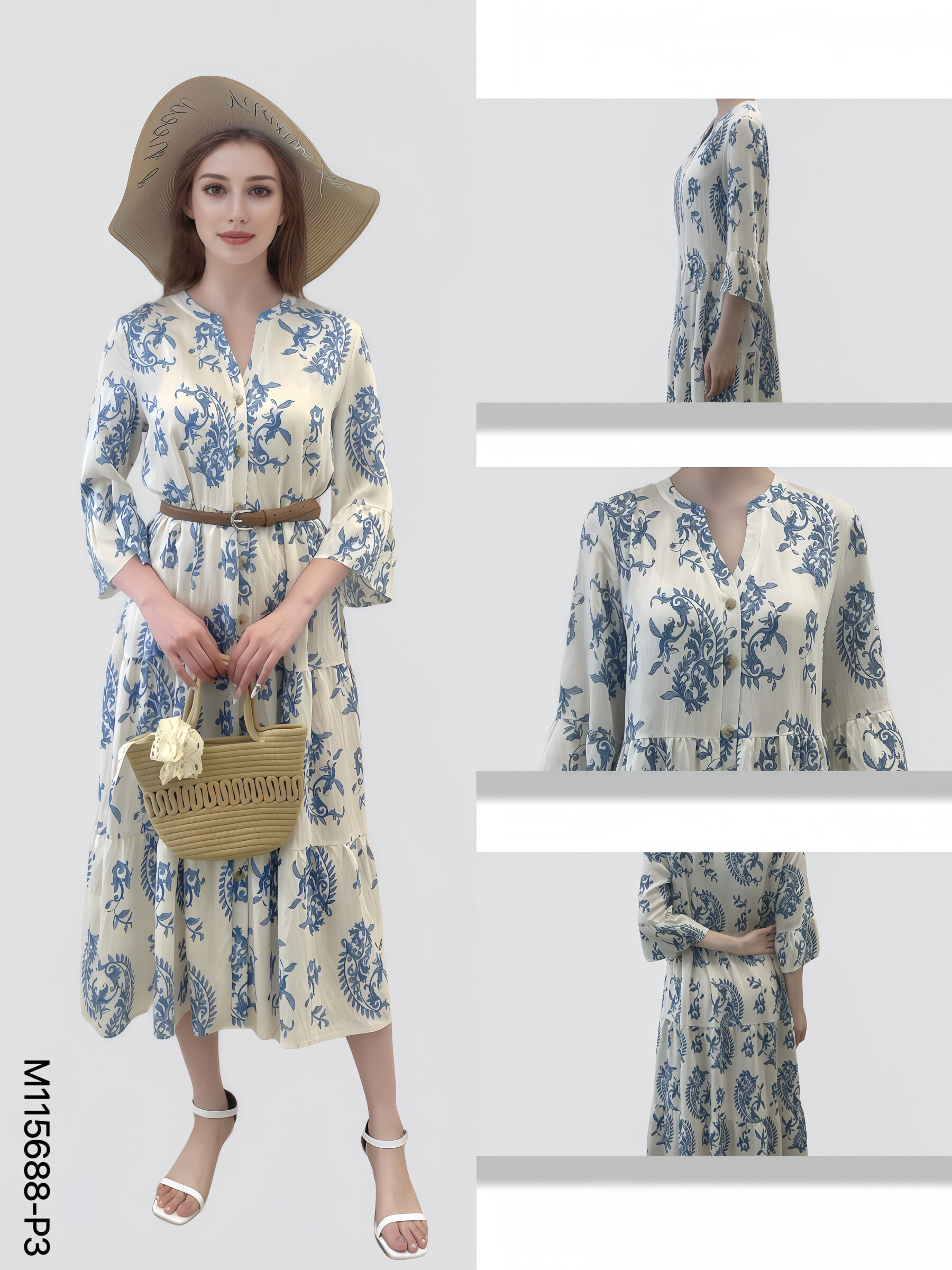 Wholesaler Sweet Miss - Flower printed volly shirt dress with belt