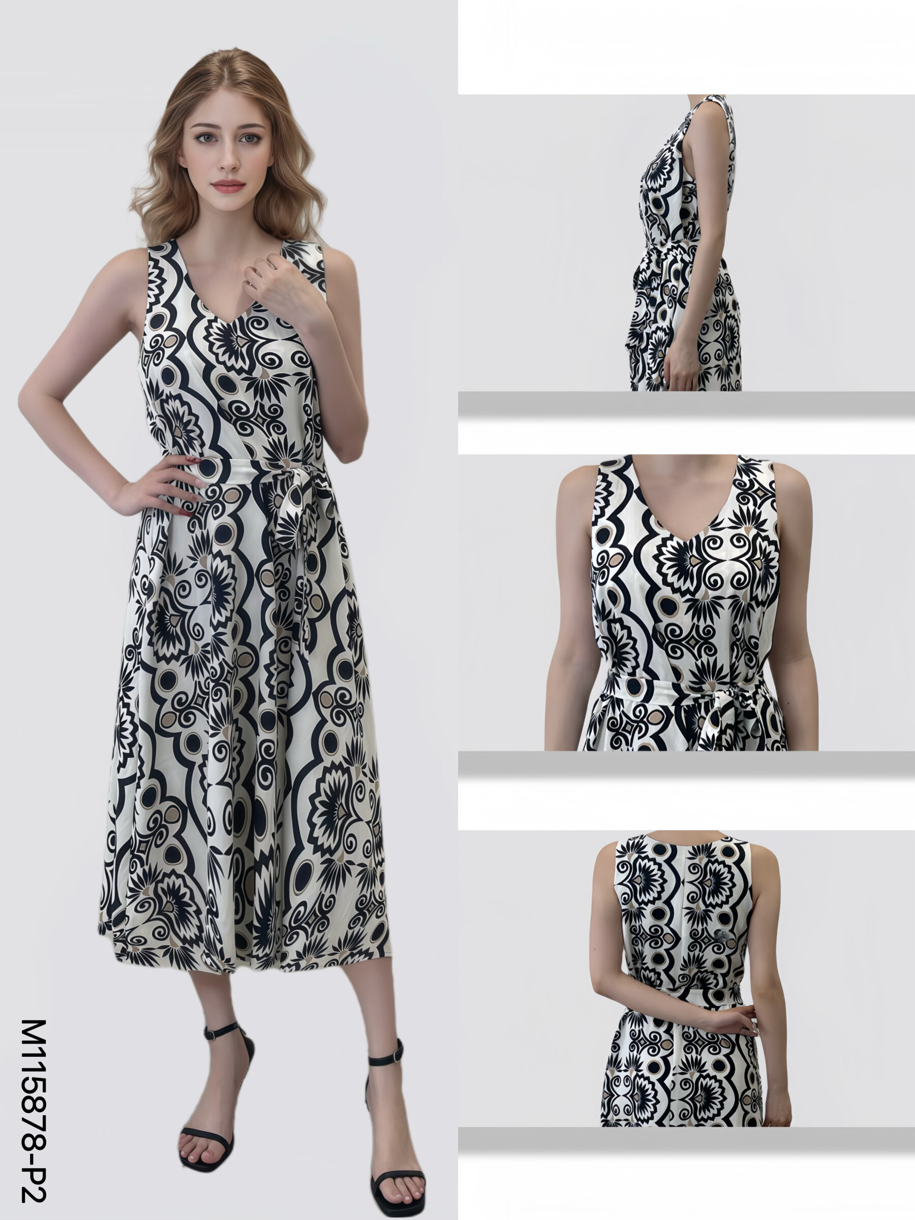 Wholesaler Sweet Miss - Flush -collar -collar dress printed abstract pattern with fabric belt