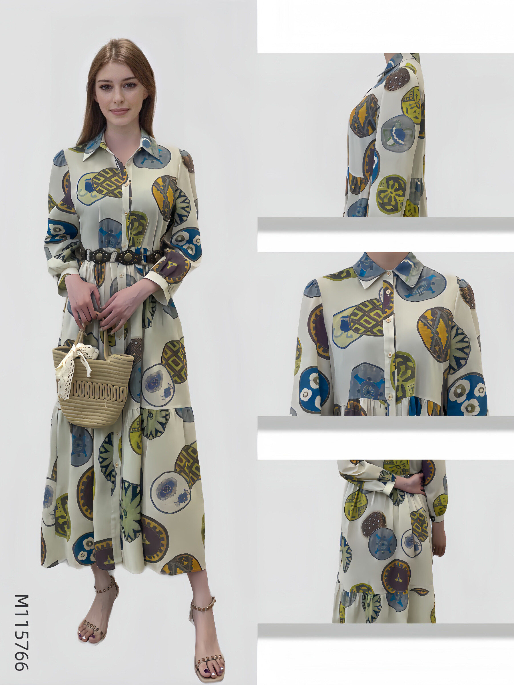 Wholesaler Sweet Miss - Printed cotton shirt dress with pattern circle