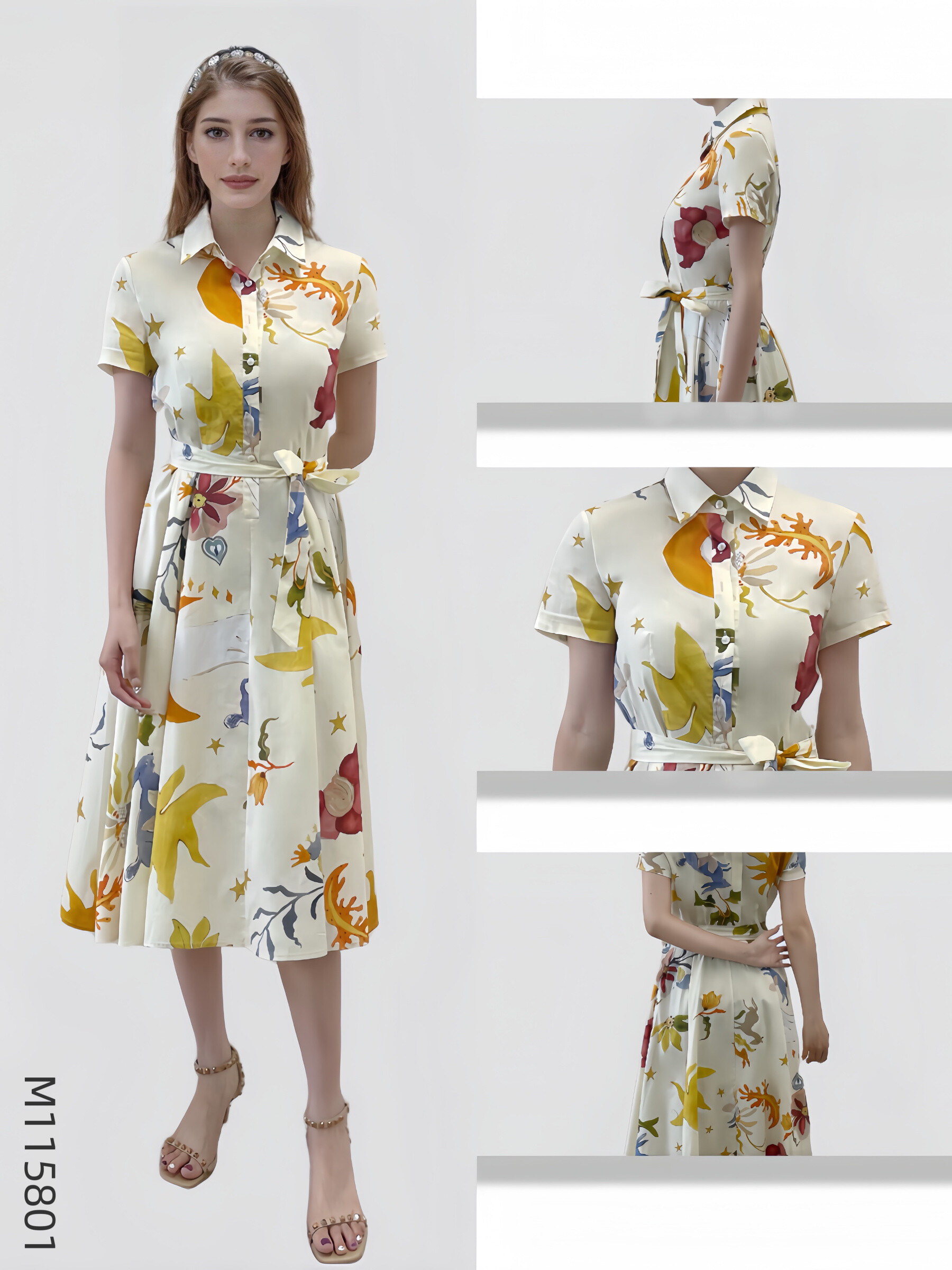 Wholesaler Sweet Miss - Cotton dress with flowery and animal printed shirt with belt