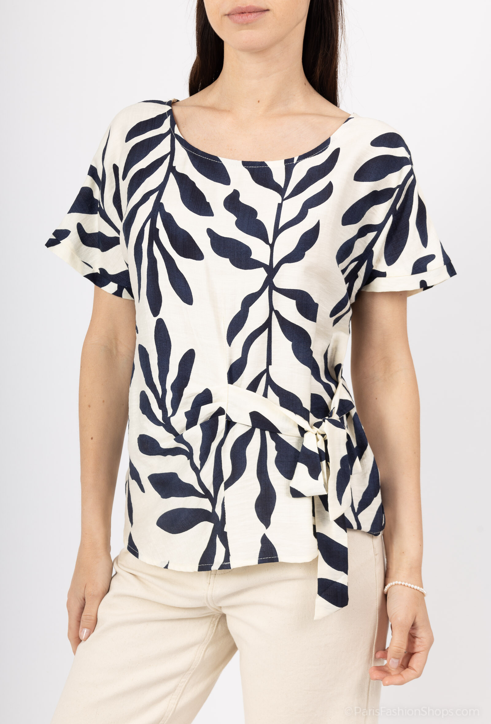 Wholesaler Sweet Miss - Foliage printed t-shirt with knot