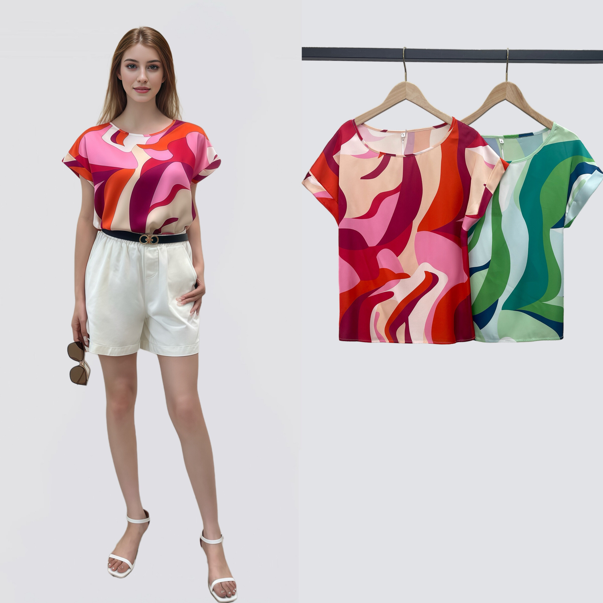 Wholesaler Sweet Miss - Abstract Pattern printed satin t-shirt