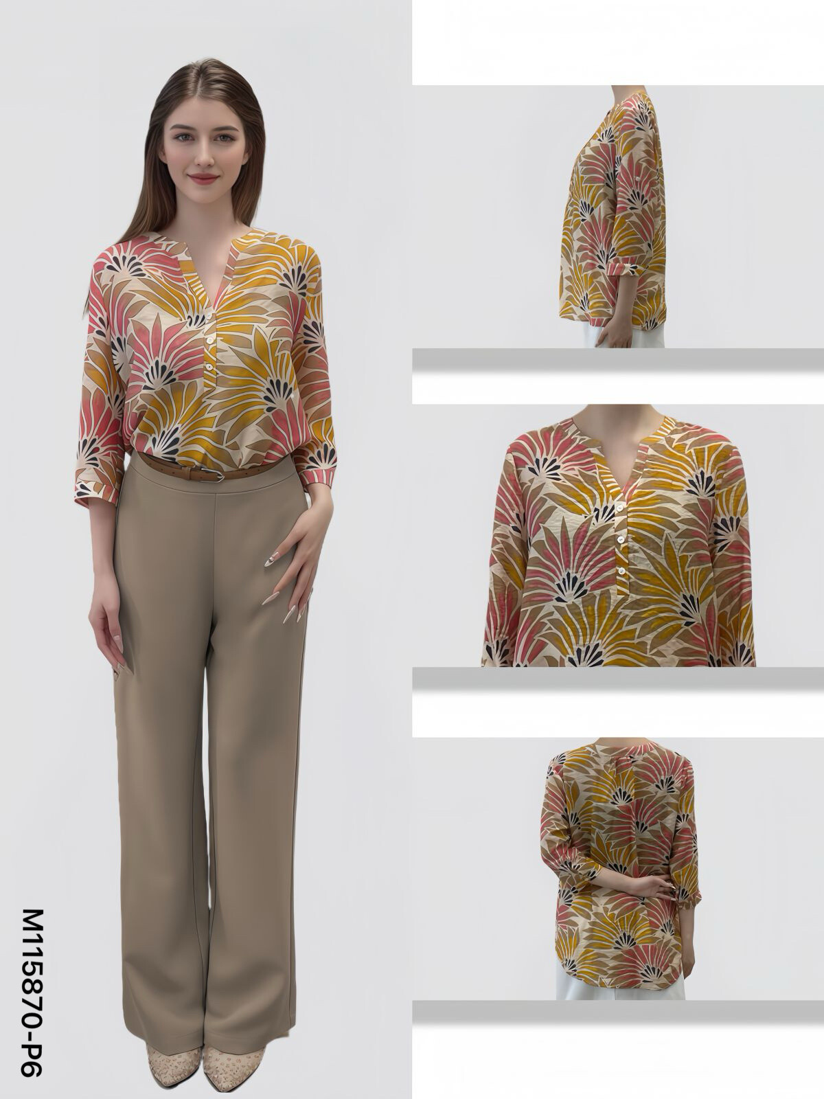 Wholesaler Sweet Miss - Cotton buttoned flower-collar print t-shirt