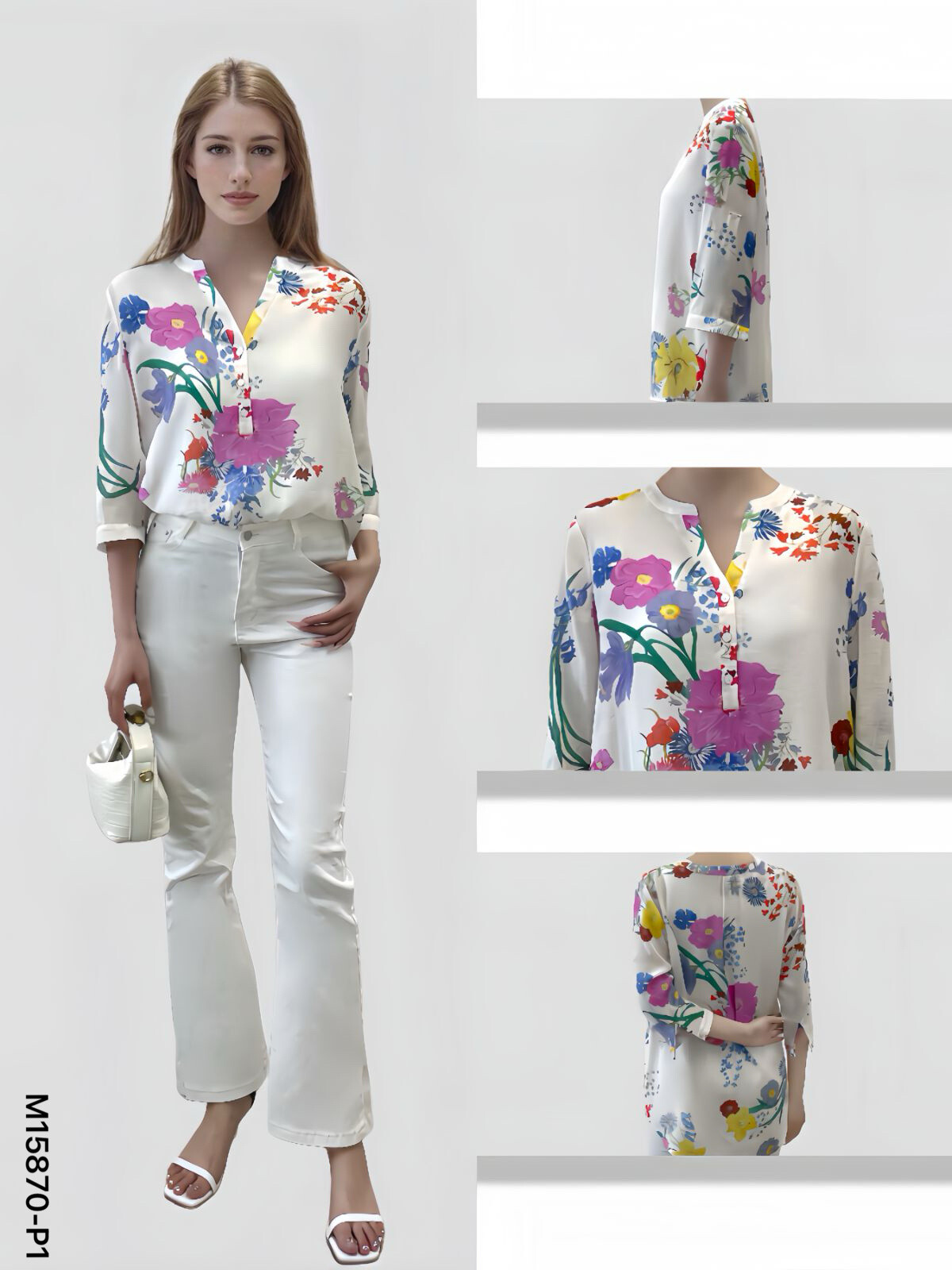Wholesaler Sweet Miss - Cotton buttoned flower-collar print t-shirt