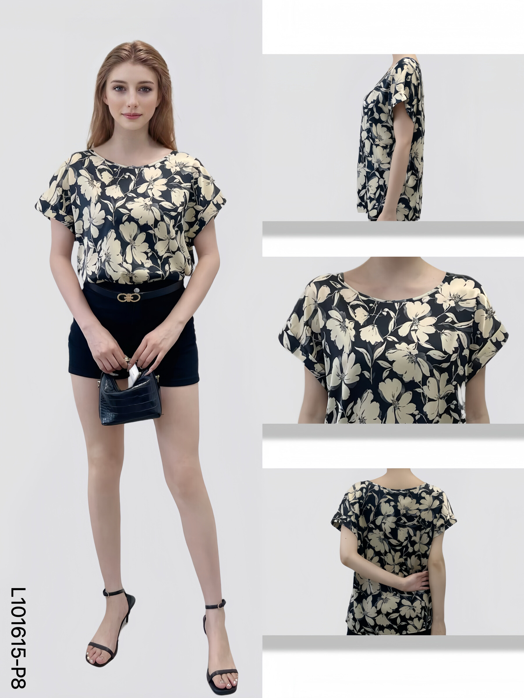 Wholesaler Sweet Miss - Flowery printed satin t-shirt
