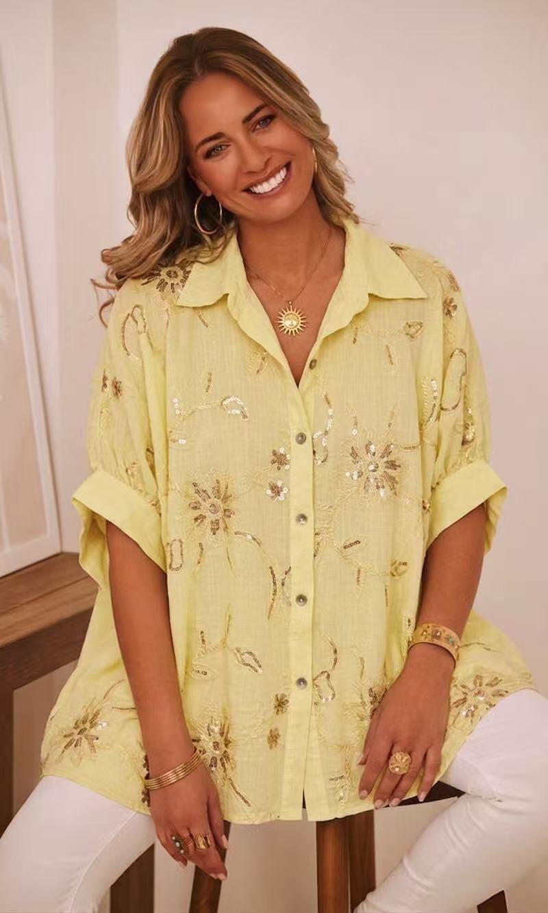 Wholesaler Sweetissima - Shirt with sequin embroidery, short sleeves