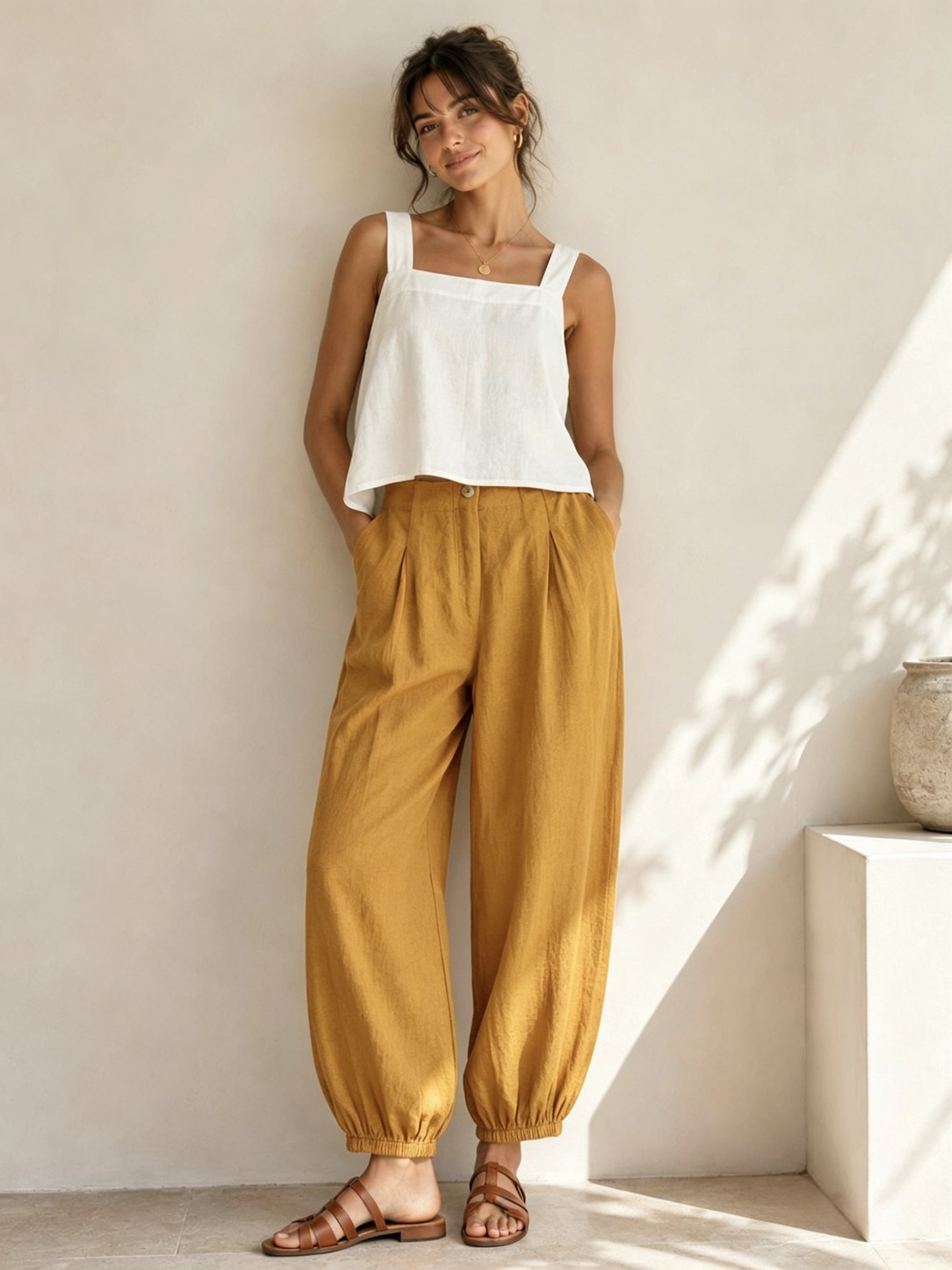 Grossista Sweetissima - Pantaloni Lino 100%，con tasche
