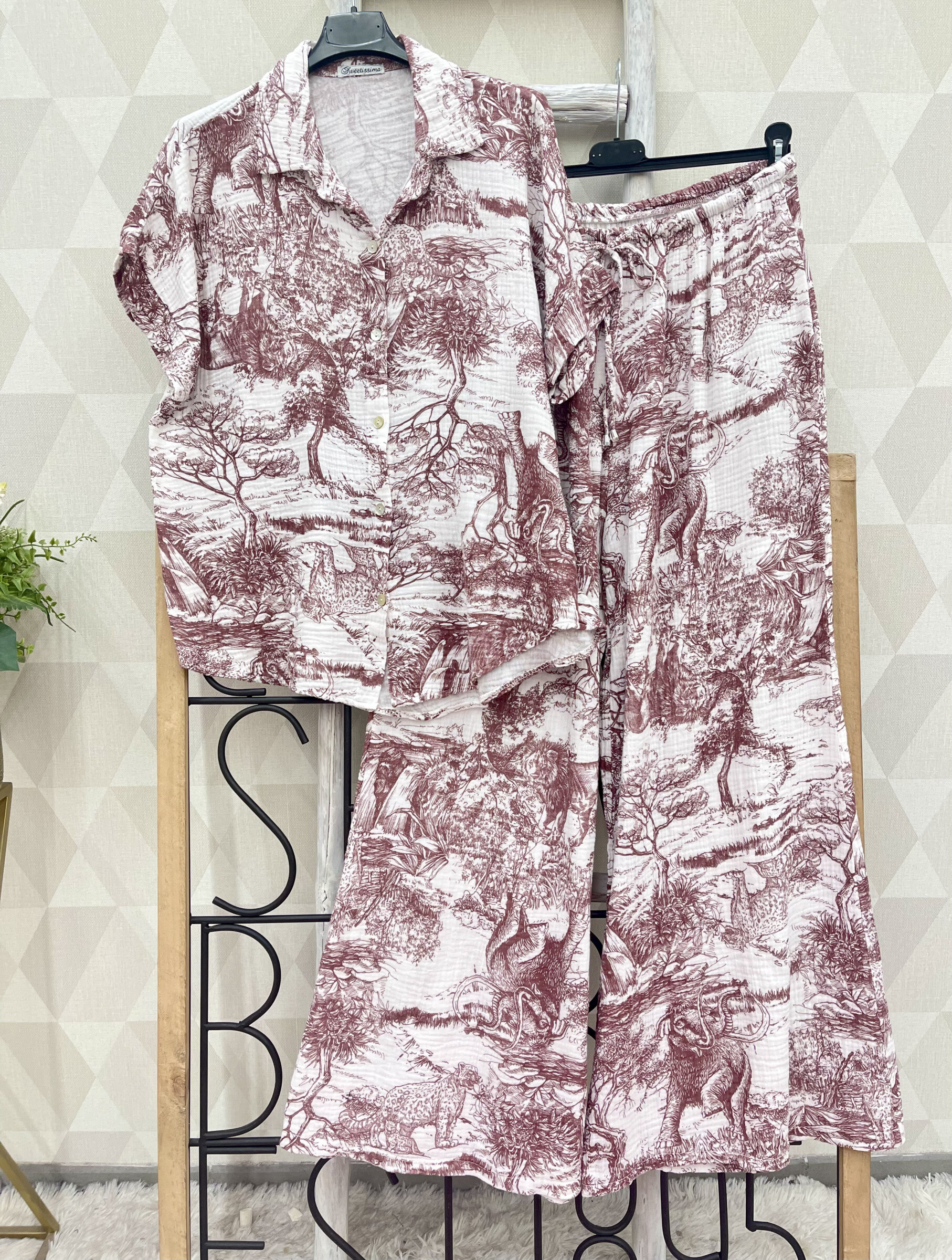 Grossiste Sweetissima - ensemble pour femme avec impression, chemise et pantalon