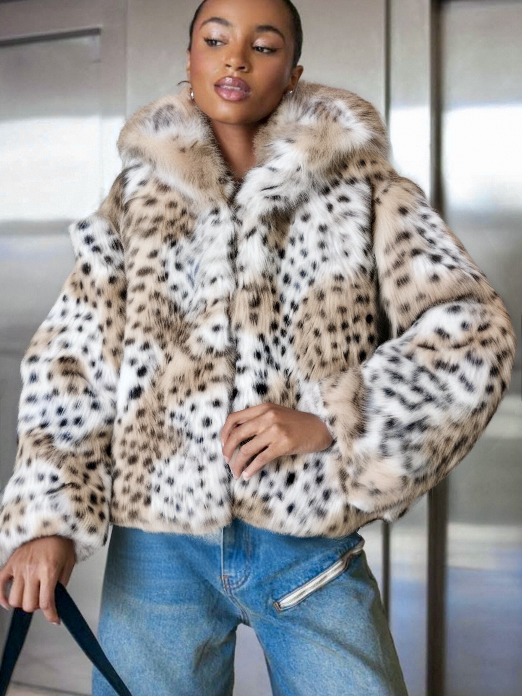 Mayorista Sweetissima - Abrigo de piel sintética de leopardo para mujer con hebillas