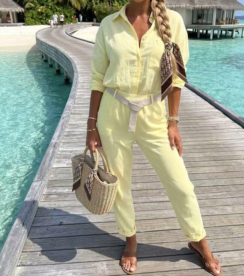 Grossista Sweetissima - Pantaloni casual con tasche e cintura in vari colori