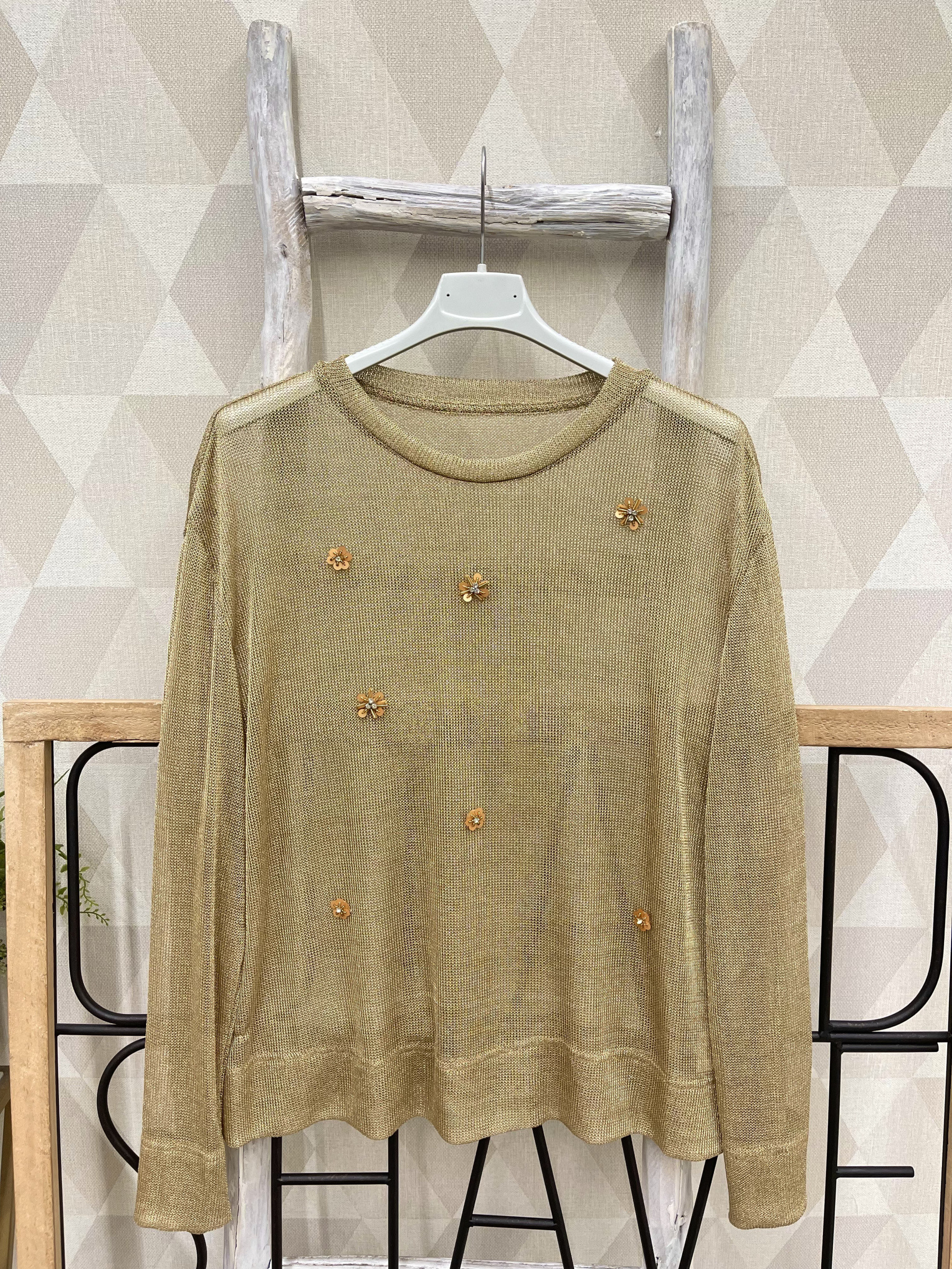Grossiste Sweetissima - Pulls en fil métallique avec petites fleurs sur le devant