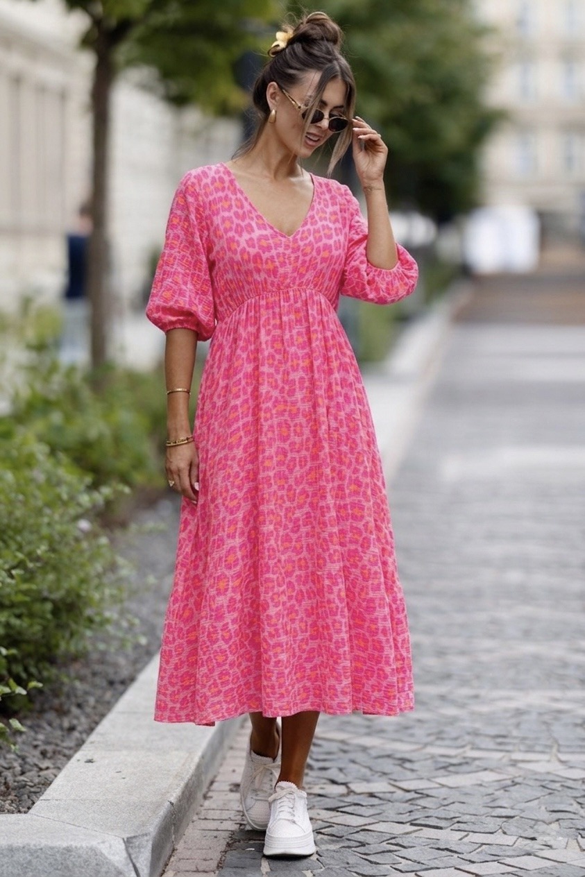 Grossiste Sweetissima - Robe longue en coton à imprimé léopard rose