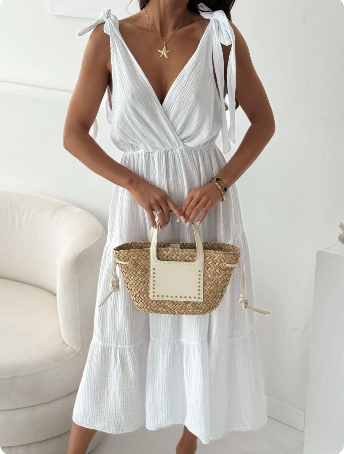 Mayorista Sweetissima - Vestido largo con escote en V de puro algodón