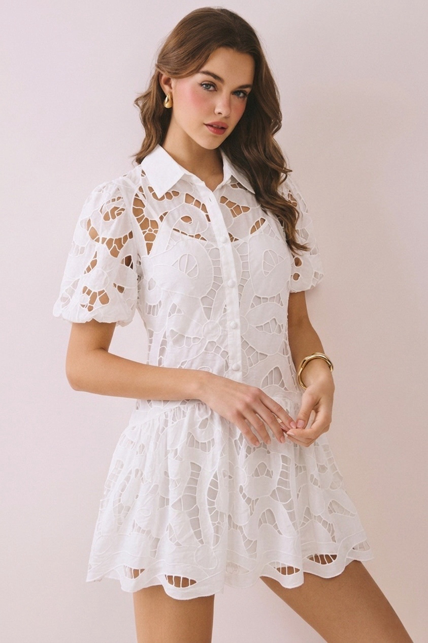 Mayorista Sweetissima - Vestido camisero perforado bordado