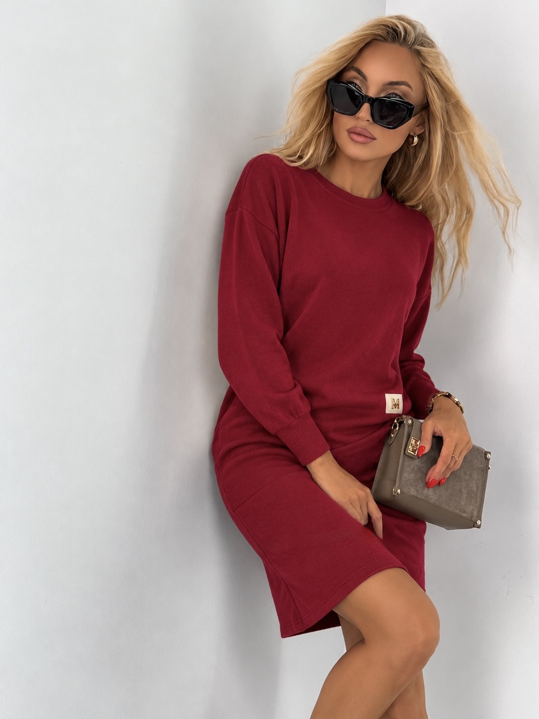 Grossiste Sweetissima - Robe en maille à manches longues avec détail asymétrique