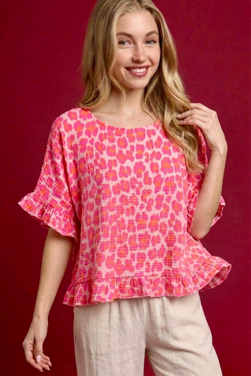 Wholesaler Sweetissima - Ruffled top with colorful leopard print