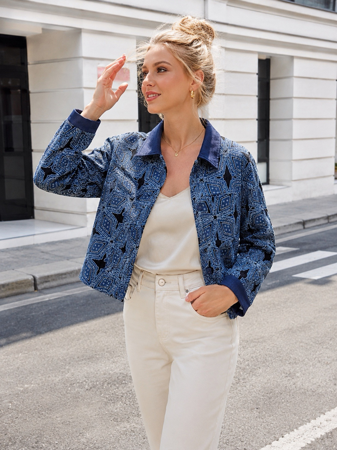 Wholesaler Sweetissima - Short dark jacquard jacket with pockets and buttons