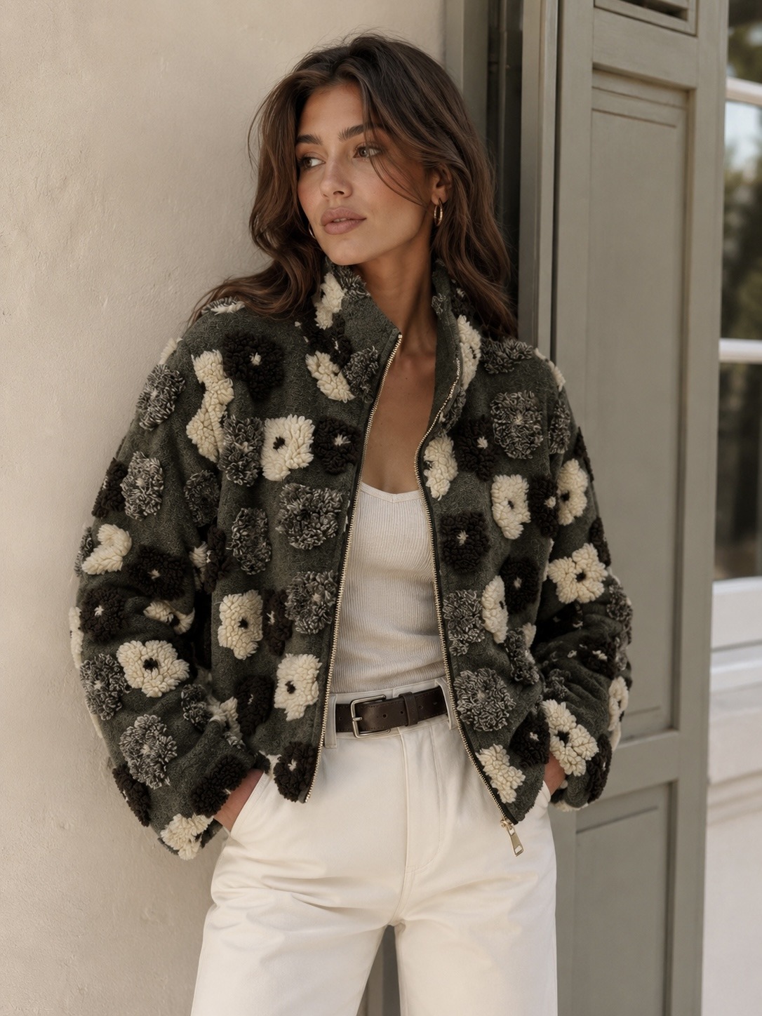 Wholesaler Sweetissima - Zip-up jacket with a three-dimensional floral appliqué design